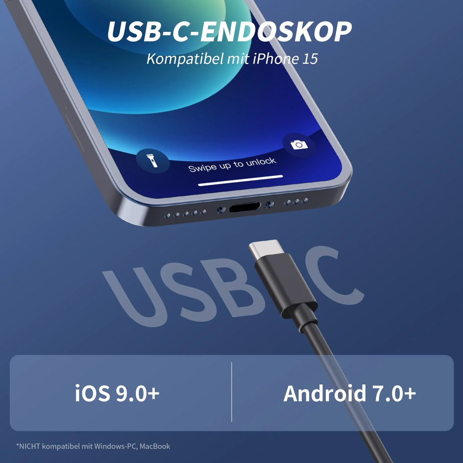 Endoscopio per Smartphone 1080P HD 7,9 mm IP67 Sonda Impermeabile Cavo Semirigido 5M Compatibile iOS Android