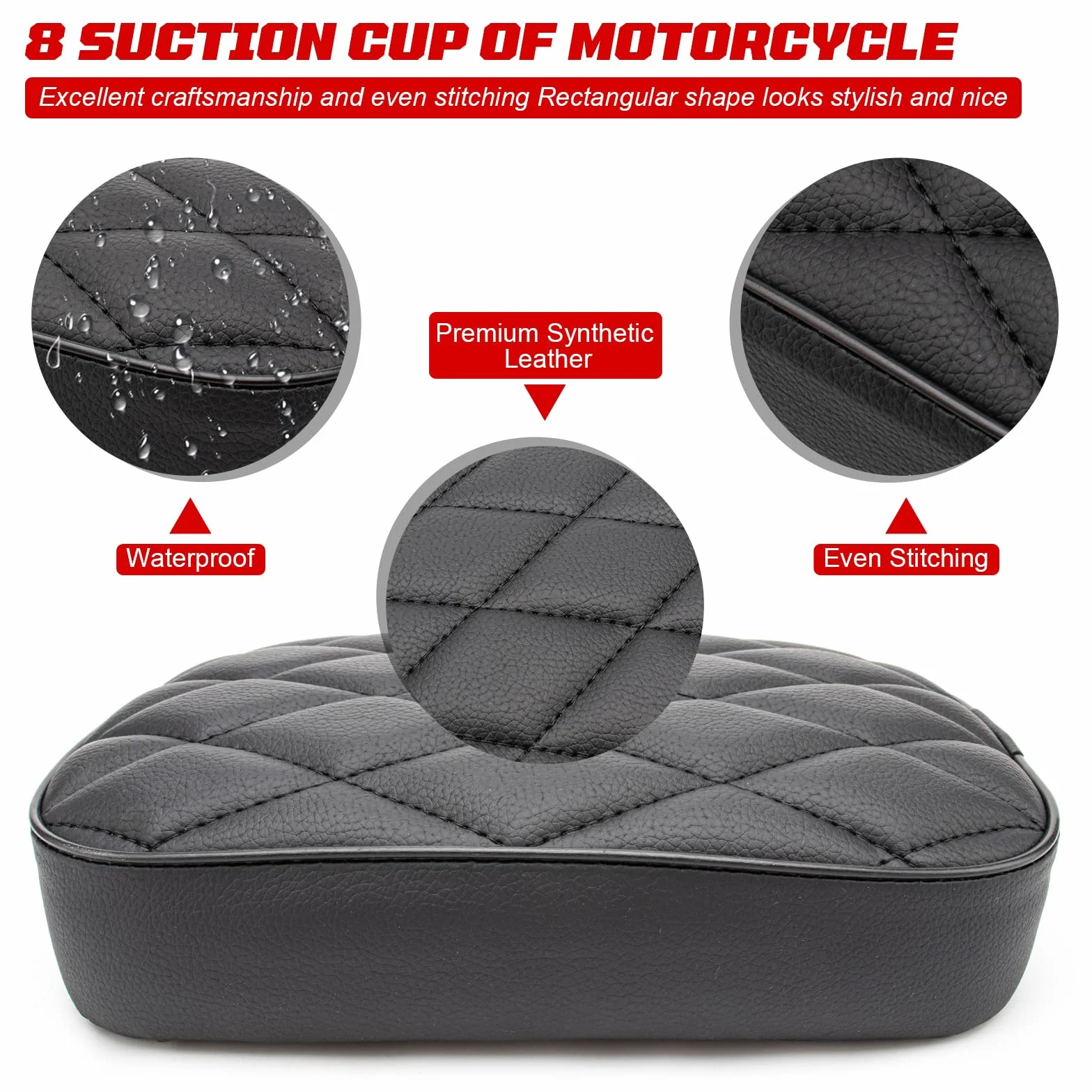 Sellino per passeggero moto, cuscino posteriore per moto, cuscino posteriore con 8 ventose compatibile con Harley Sportster XL 883 1200 Dyna per Softail Touring Cruiser Chopper Custom