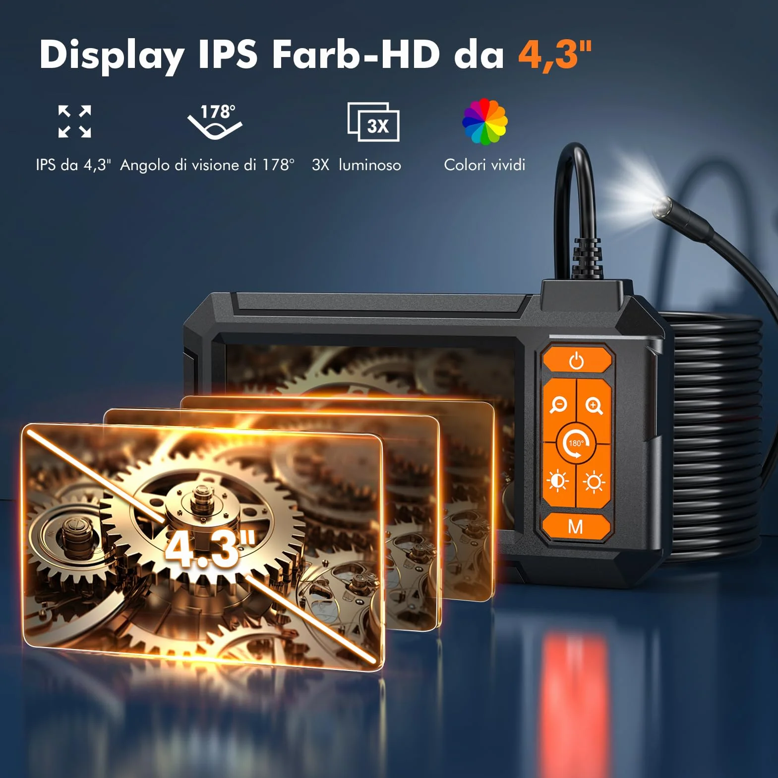 Endoscopio Professionale 1080P HD IP67 16.5FT 2600mAh Telecamera Ispezione Tubi LED