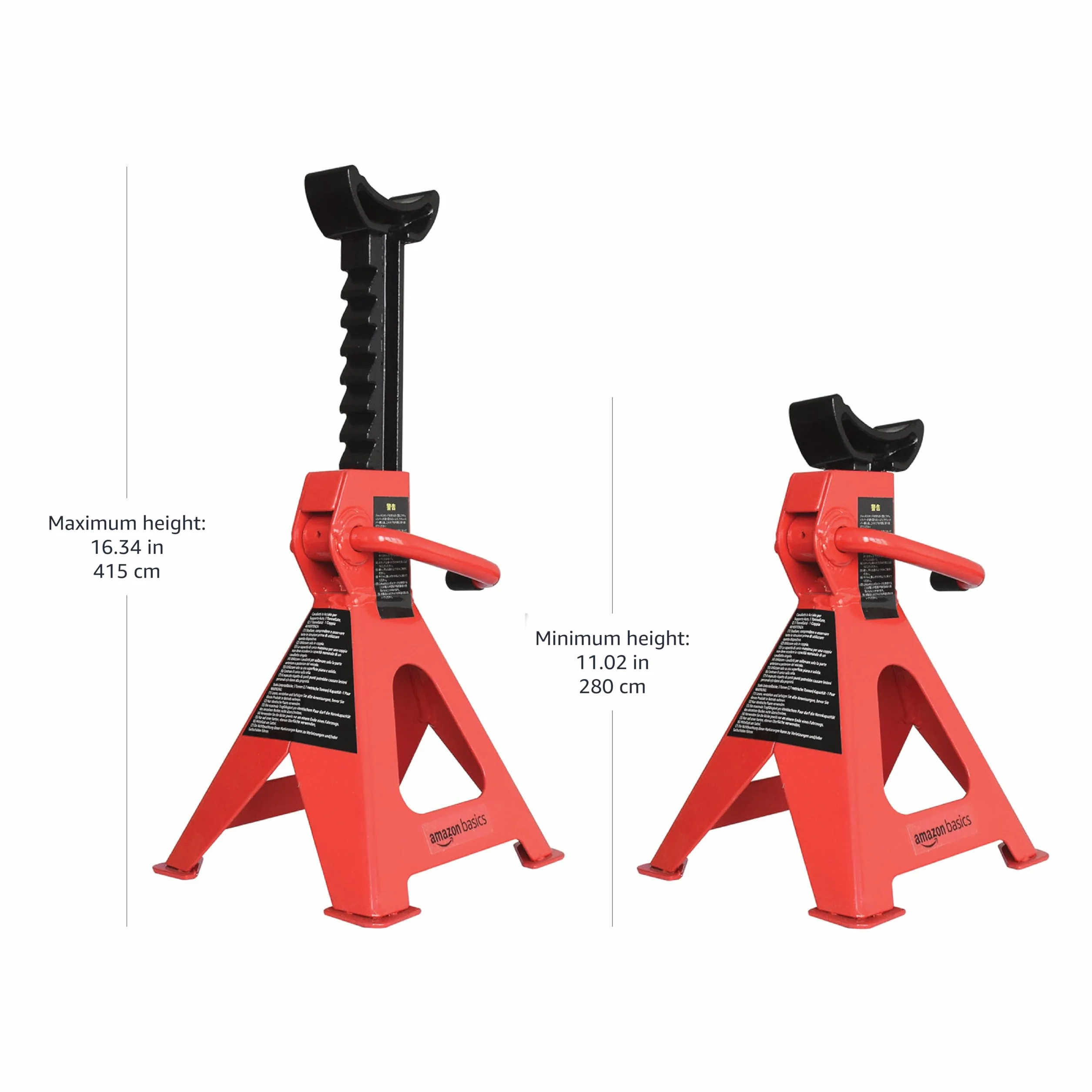 Amazon Basics Cavalletti di sostegno per veicoli in acciaio, Capacità 3 tonnellate, 1 paio, Rosso/Nero