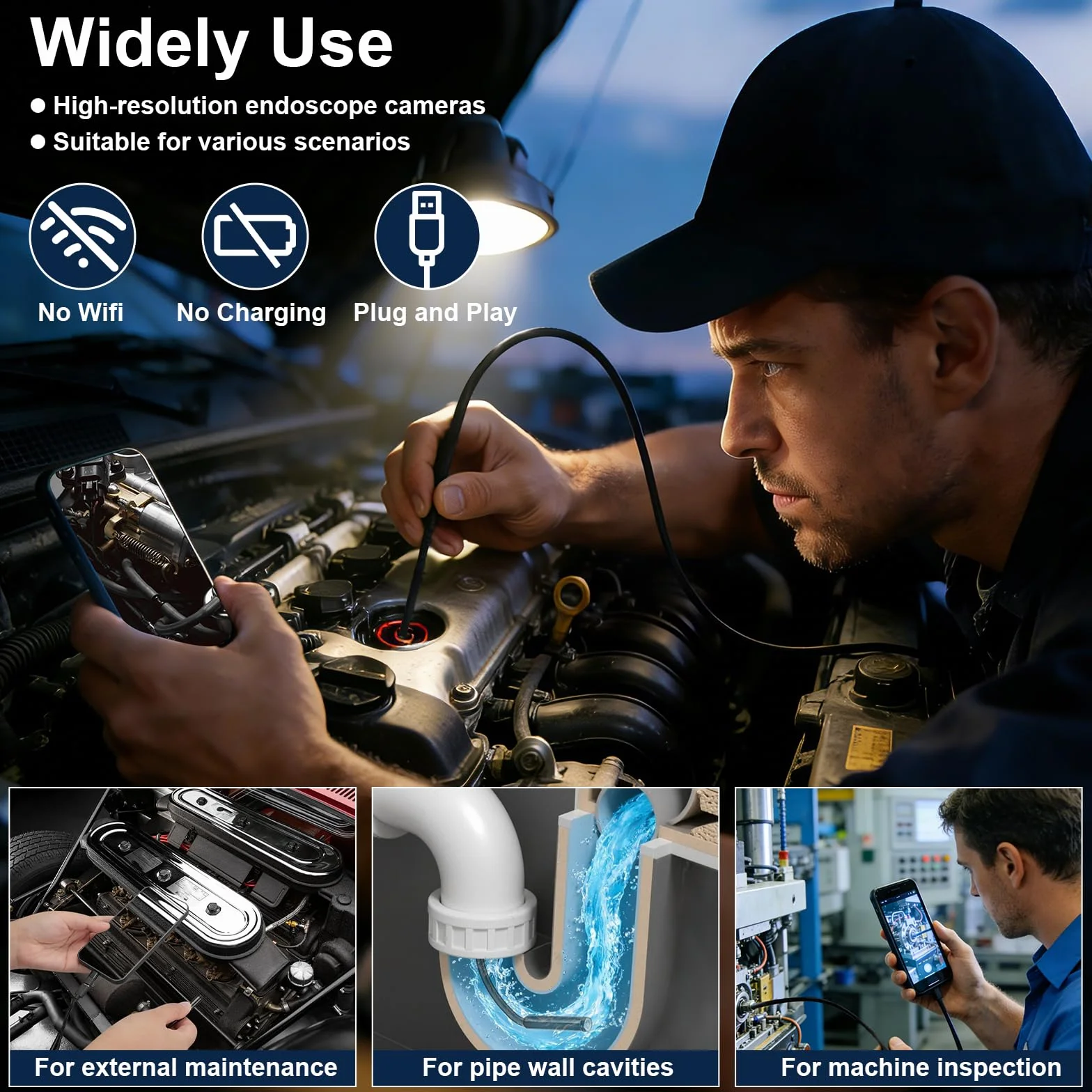 Endoscopio per Smartphone 1920P HD IP67 Impermeabile con 8 LED 32.8ft/10m