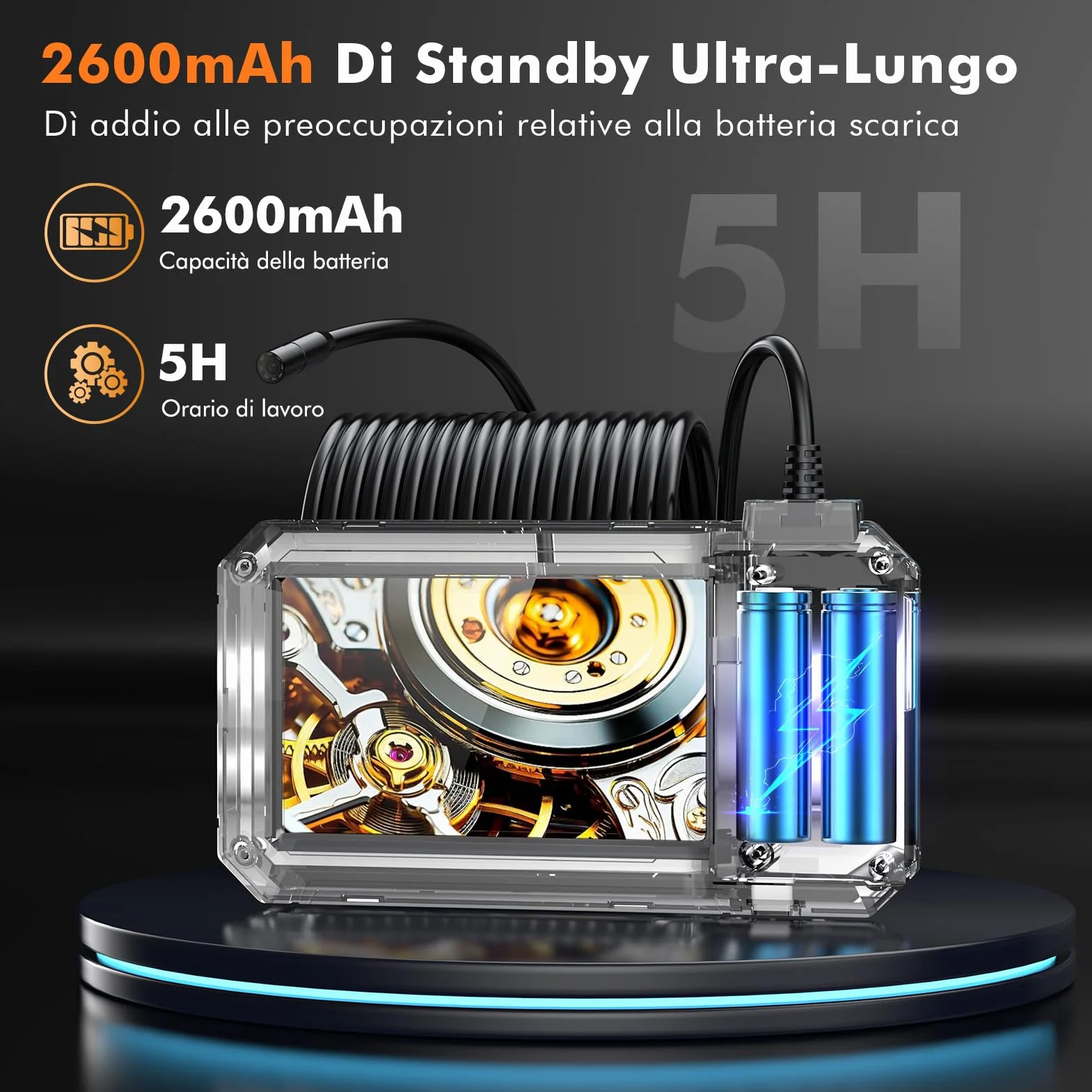 Endoscopio Professionale 1080P HD IP67 16.5FT 2600mAh Telecamera Ispezione Tubi LED