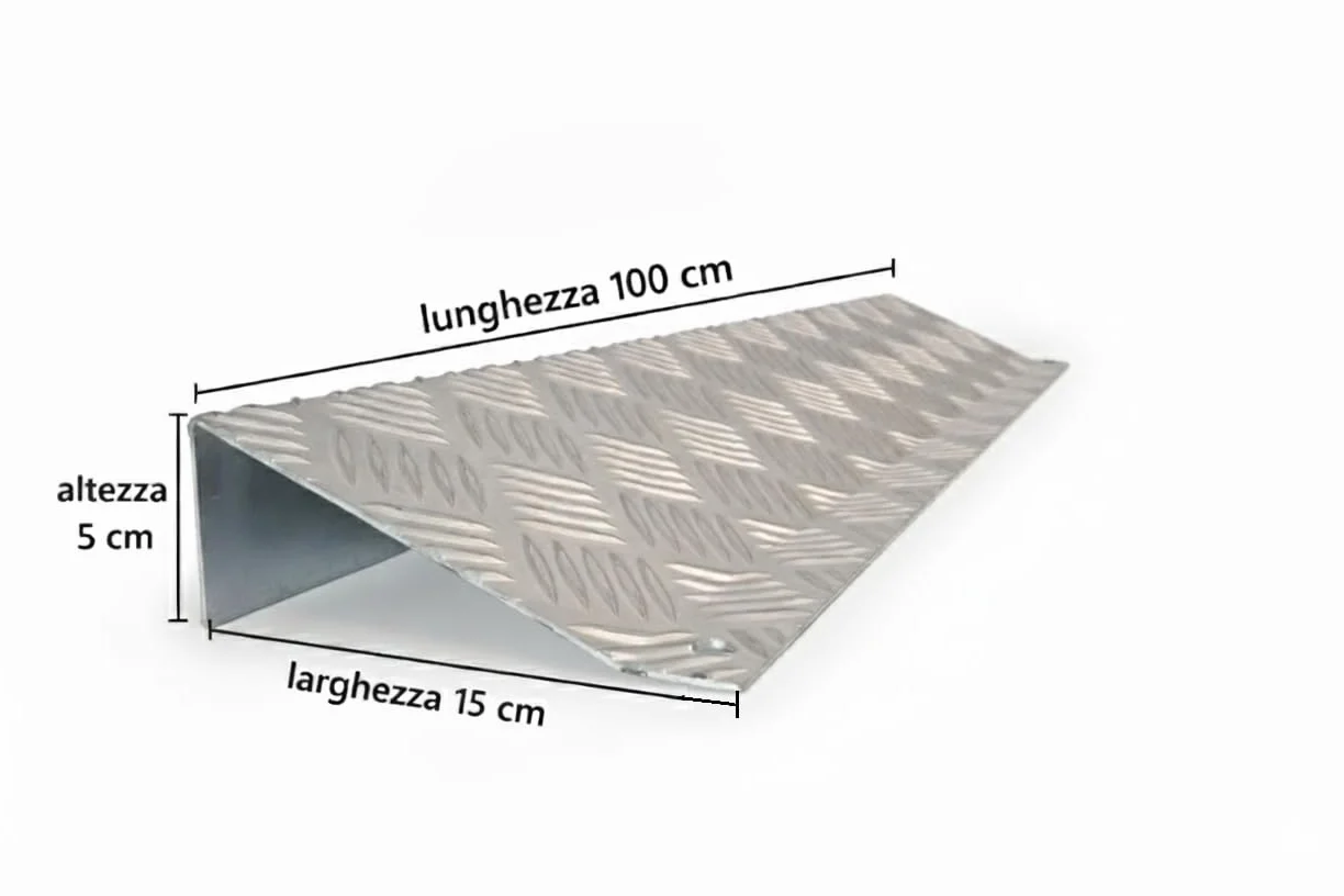 Rampa in ALLUMINIO MANDORLATO - Resistente Fino a 200 Kg - Trasporto Facile (l 15 cm x H 5 cm x L 100 cm)