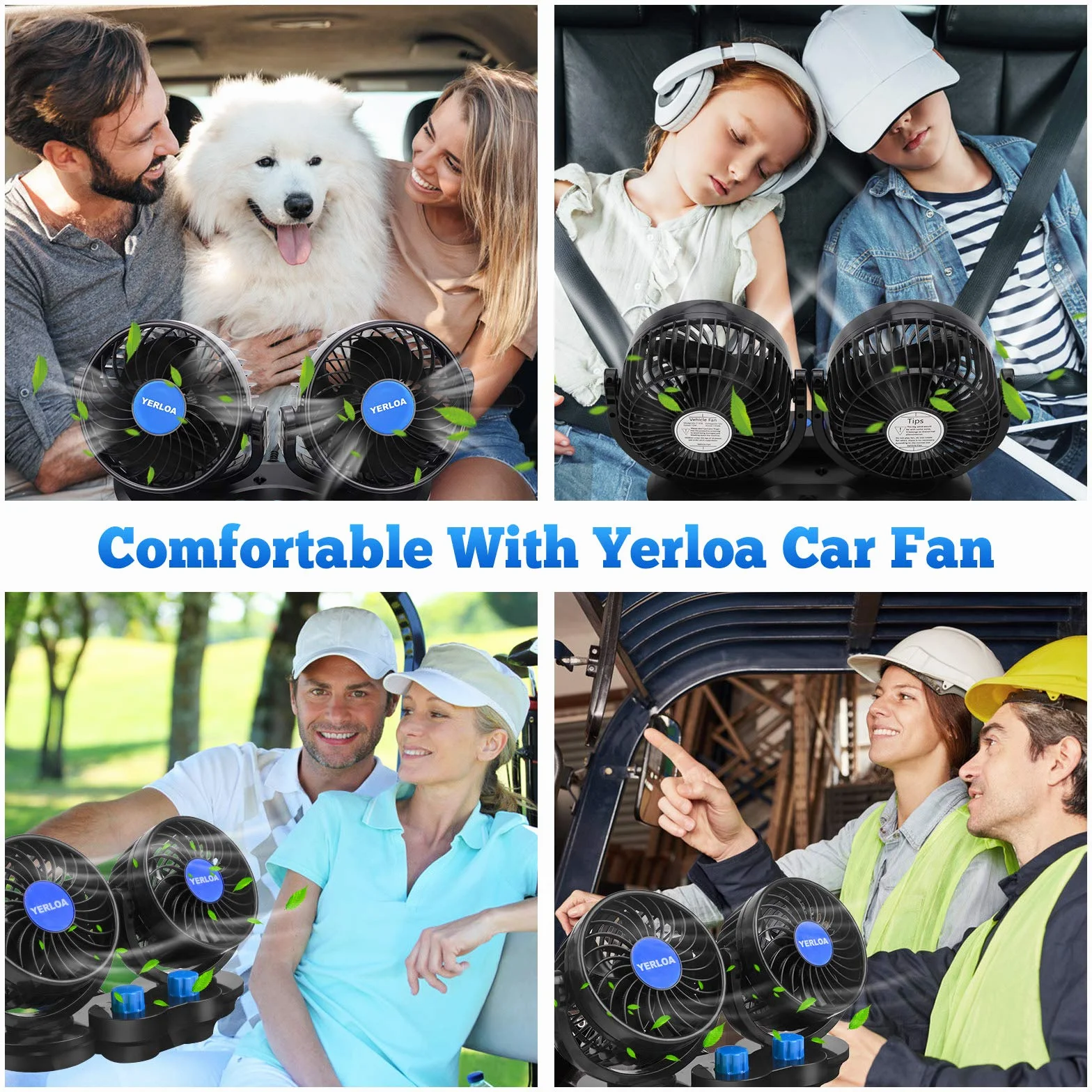 Yerloa Ventilatore Auto 12V, 12V Ventilatore di Raffreddamento per Auto con Rotazione a 360°, Potente e Silenzioso, Presa Accendisigari, per SUV, Camper, Golf Cart e Veicoli
