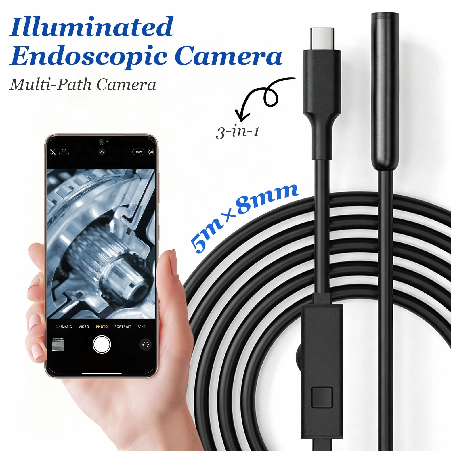 Endoscopio per Smartphone 1920P HD IP67 Impermeabile Cavo 5M Android iOS