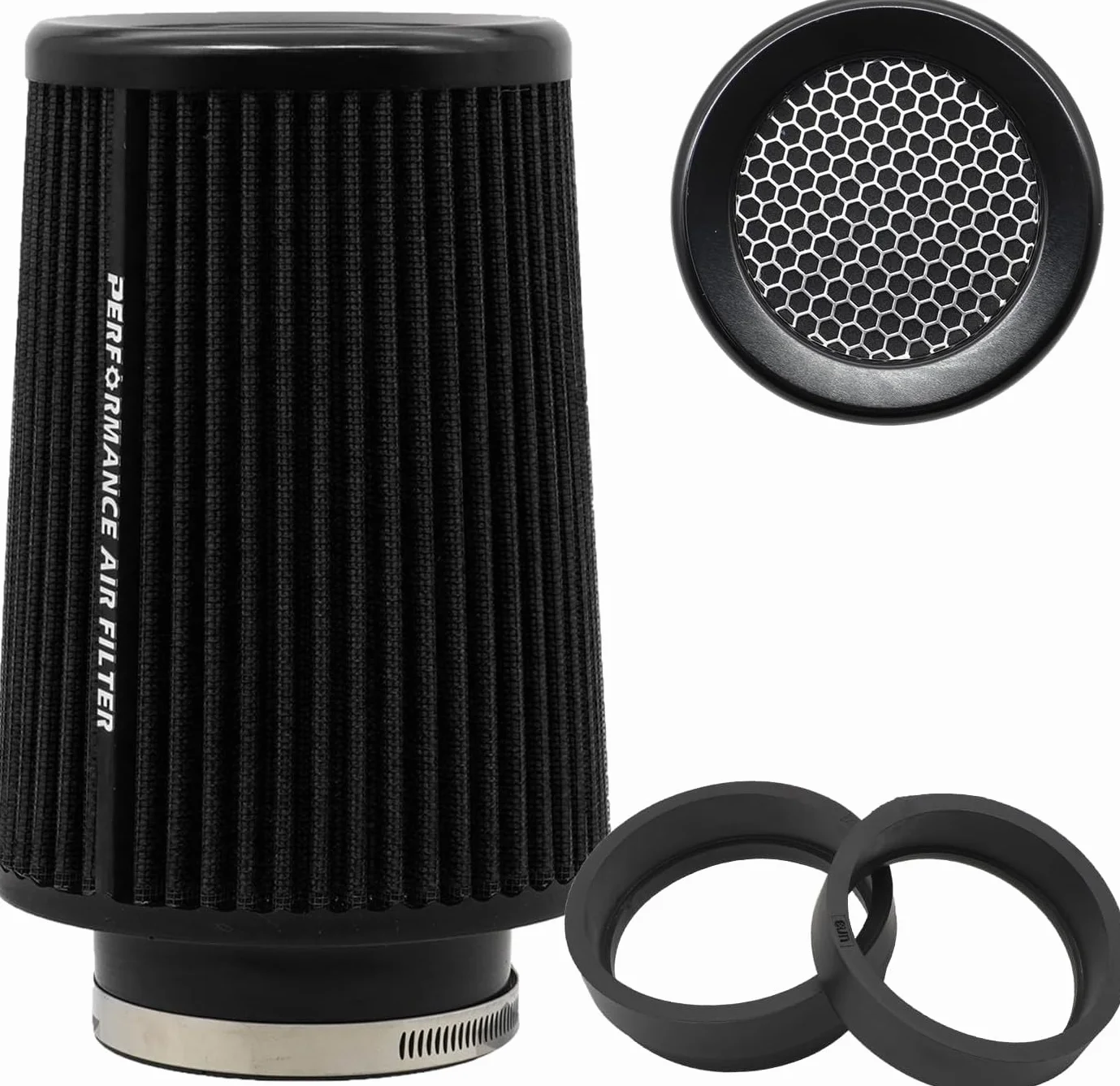 Filtro aria conico universale 76 mm, 89 mm, 101 mm, ad alte prestazioni, ingresso aria, cono rotondo, filtro aria detergente per auto da corsa, sport, 3 misure in 1 (nero-grigio)