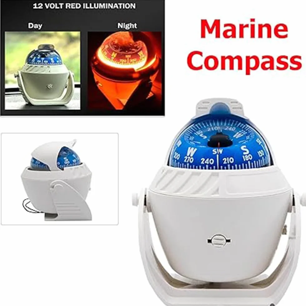 Riloer Bussola Marina con Staffa di Montaggio, Illuminazione LED 12V, Impermeabile per Barche Auto Camper