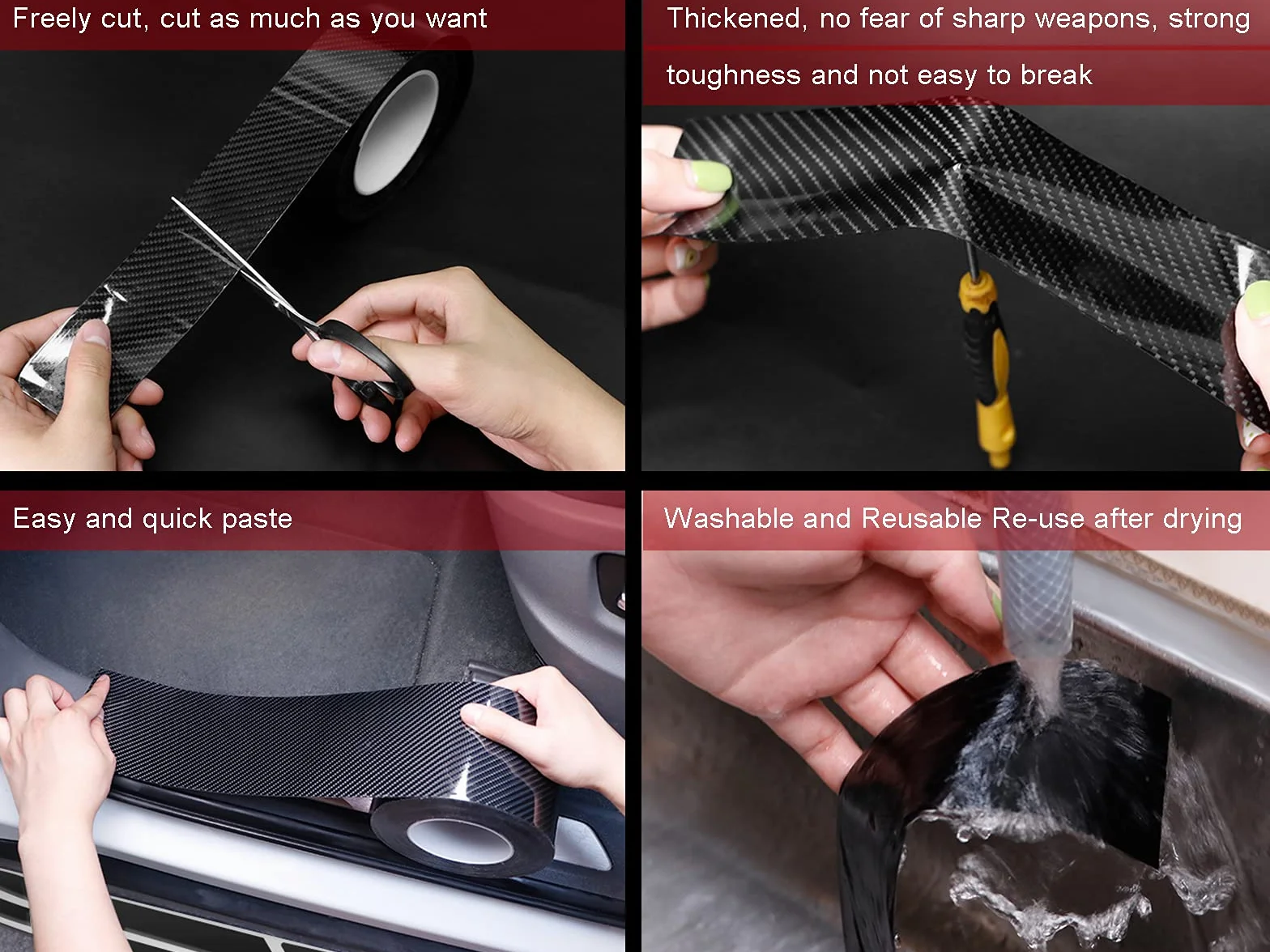 5D Fibra Di Carbonio Rivestimento Adesivo Car Sticker Auto 10cmX10m, Protezioni Per Davanzali Per Porte Auto In Fibra Di Carbonio Universali Autoadesive Per Auto Protettive (Fibra di carbonio nera)