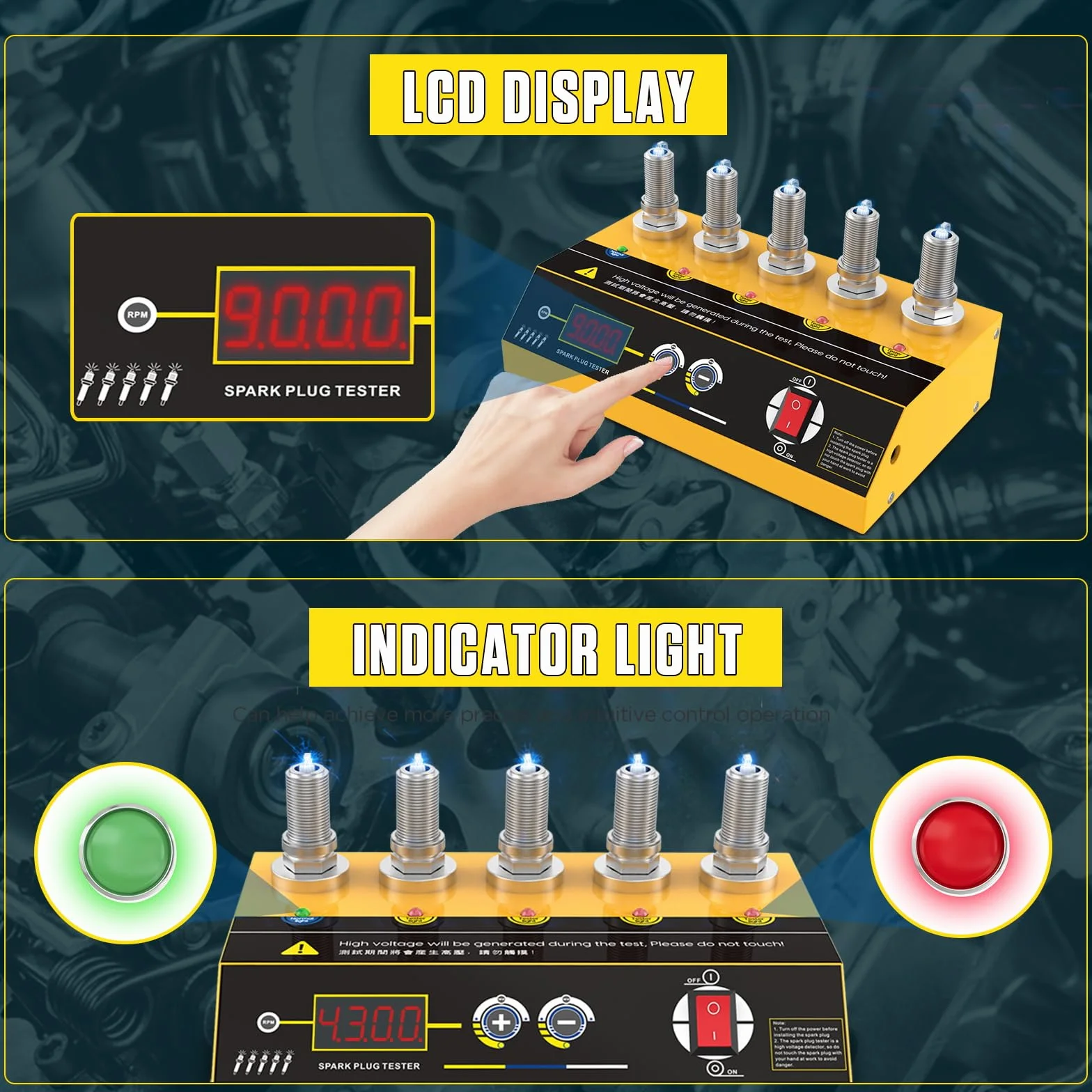 Tester per Candele Automobilistiche 220V 5 Fori 200-9000 giri/min Frequenza Regolabile Display Digitale per Auto e Moto 12V