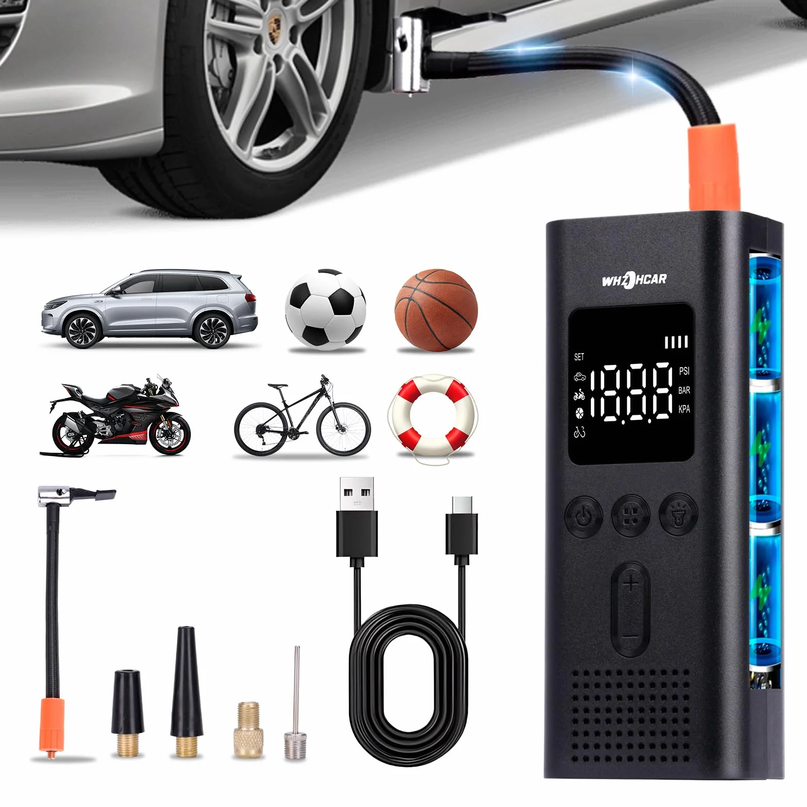 Compressore Aria Portatile 6000mAh 150PSI Mini Pompa Elettrica Auto Bici Moto