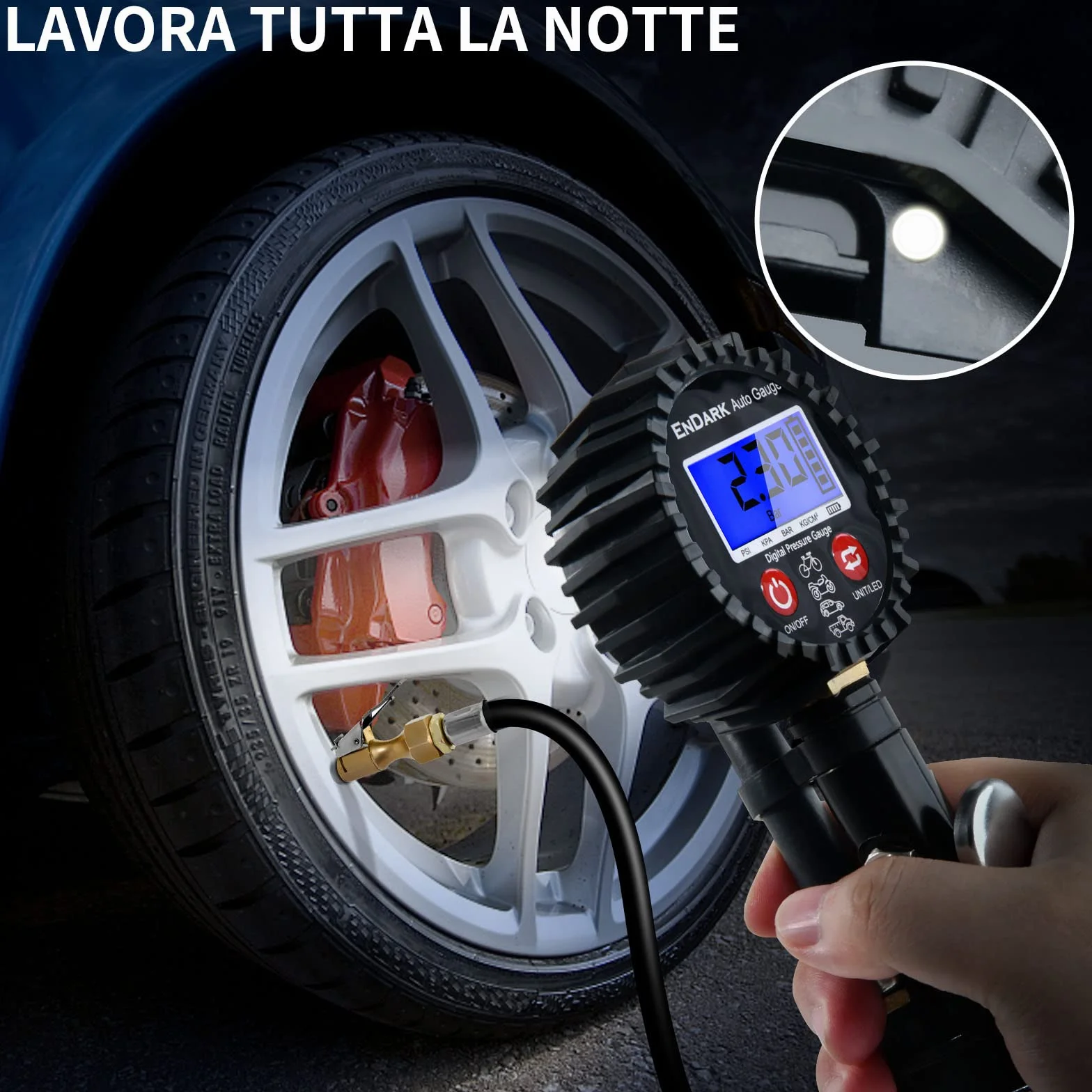 ENDARK Manometro Pressione Gomme Digitale Professionale per Gonfiaggio Pneumatici Auto Moto Camion Bici