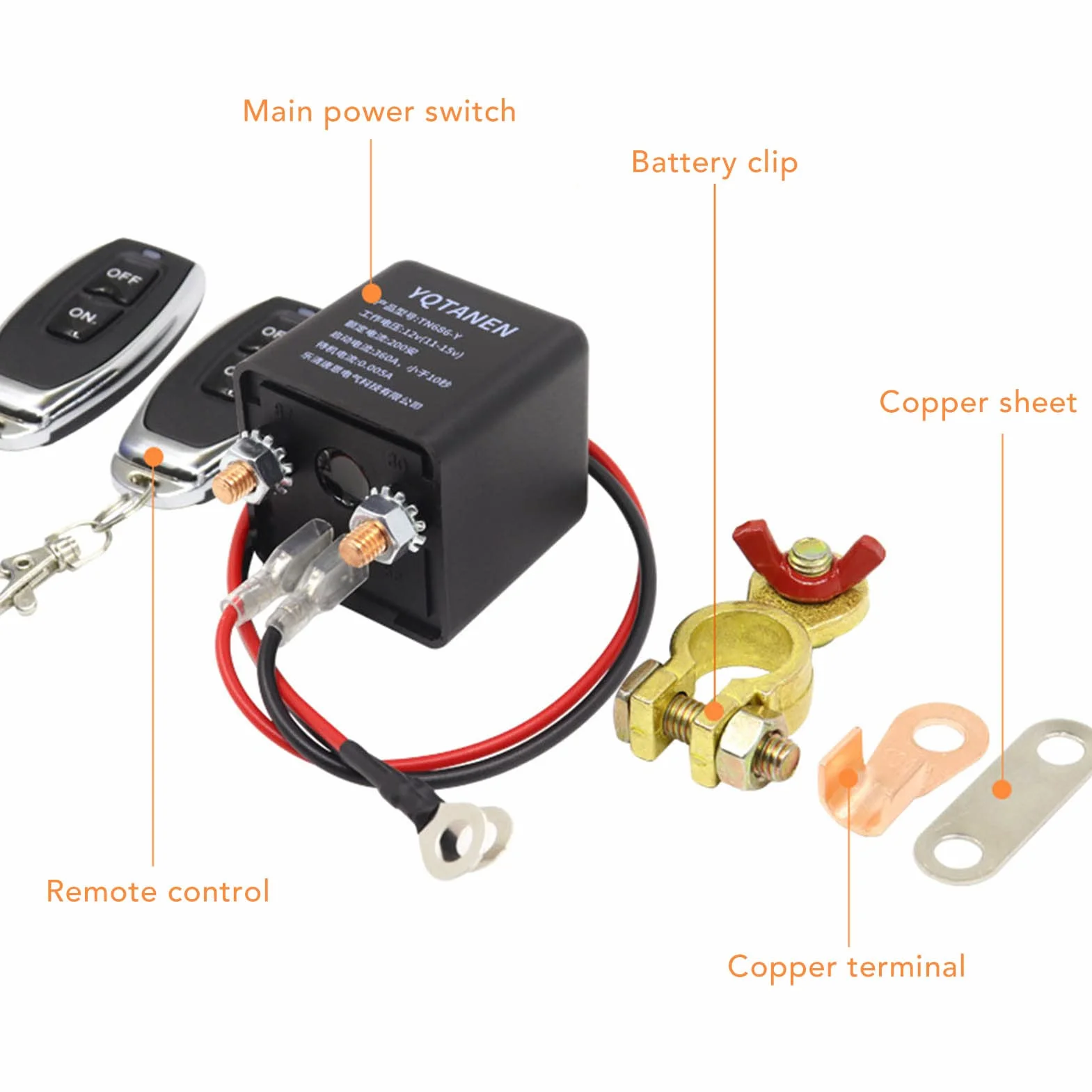 DC12V Interruttore di Disconnessione della Batteria a Distanza con Telecomando per Auto Barca Marine Camion, Interruttore Sezionatore Batteria Master con 2 Clip Per Batteria, Terminale in Rame(#2)