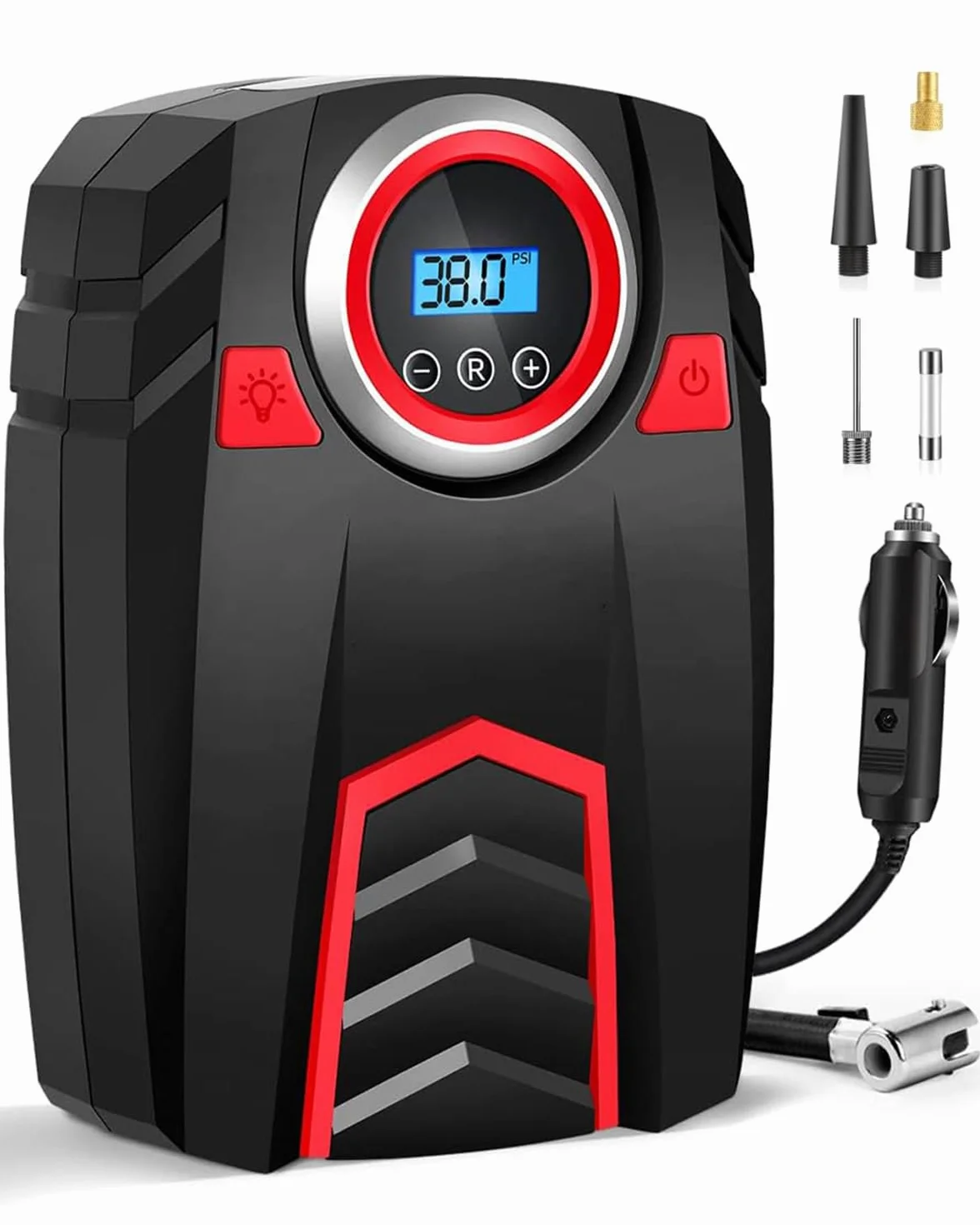 Compressore Aria Portatile 12V 160 PSI 30L/min Gonfiatore Pneumatici con Display Digitale LED 4 Adattatori