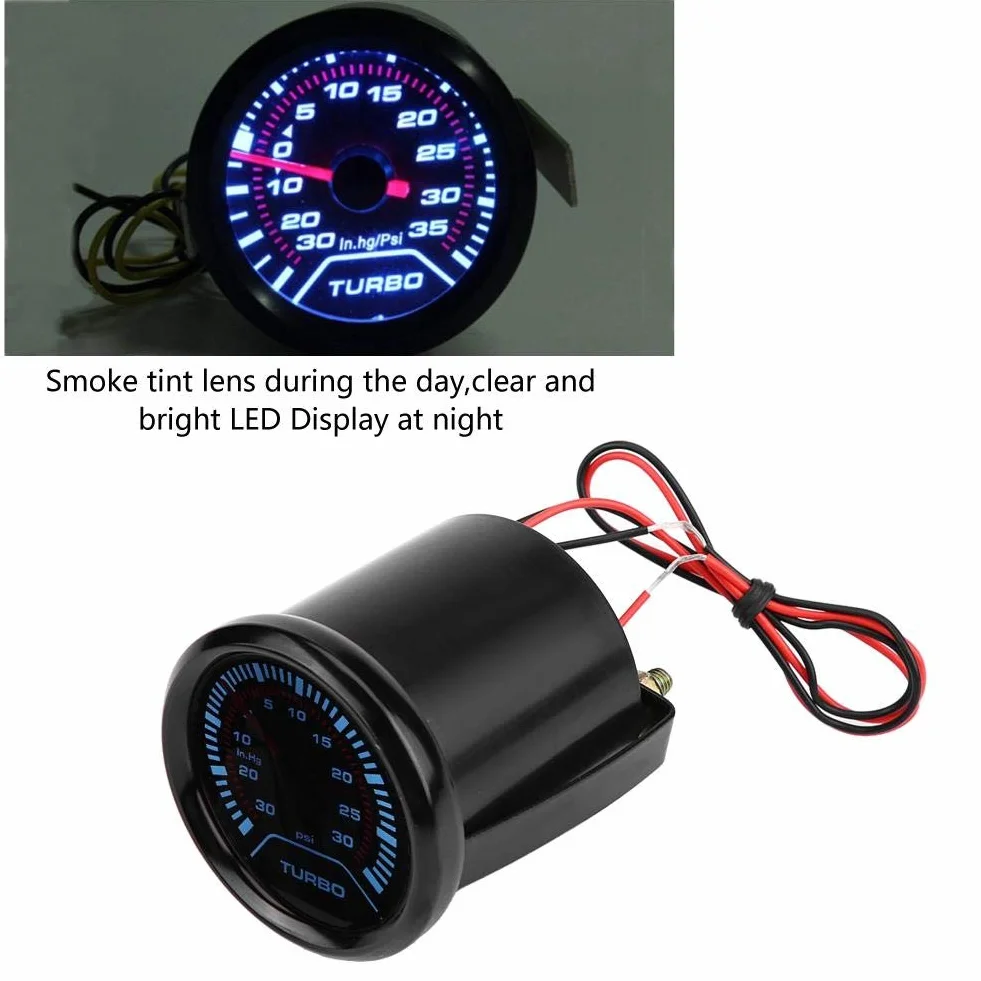 Misuratore di Pressione Universale 52mm per Turbocompressore, Quadrante Fumé, Indicatore di Pressione Adatto a Veicoli Turbo