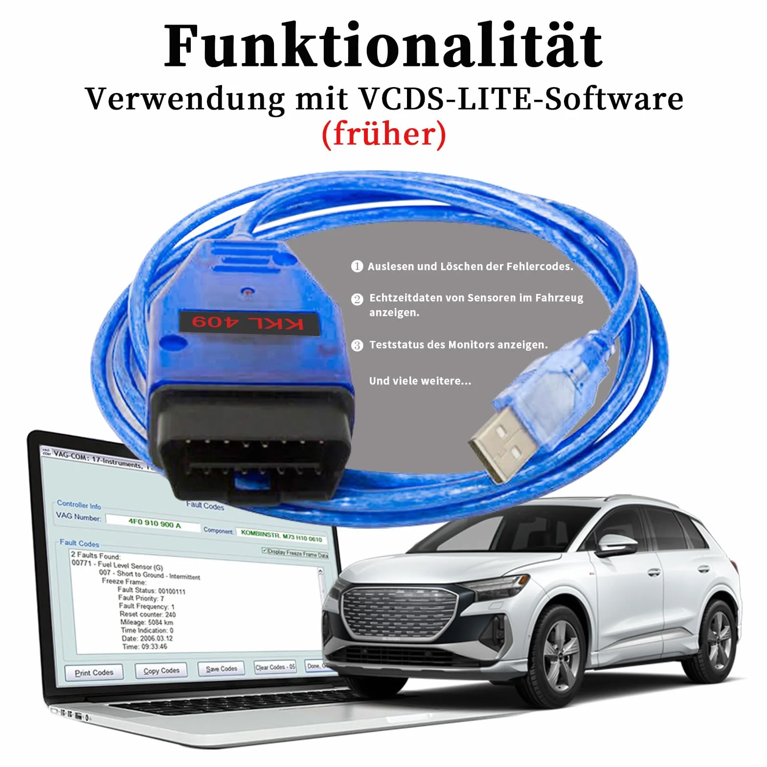 KKL 409 cavo USB OBD2 FTDI FT232RL per VW Audi Seat Skoda 1996+ diagnostica ECU VAG-COM Windows XP