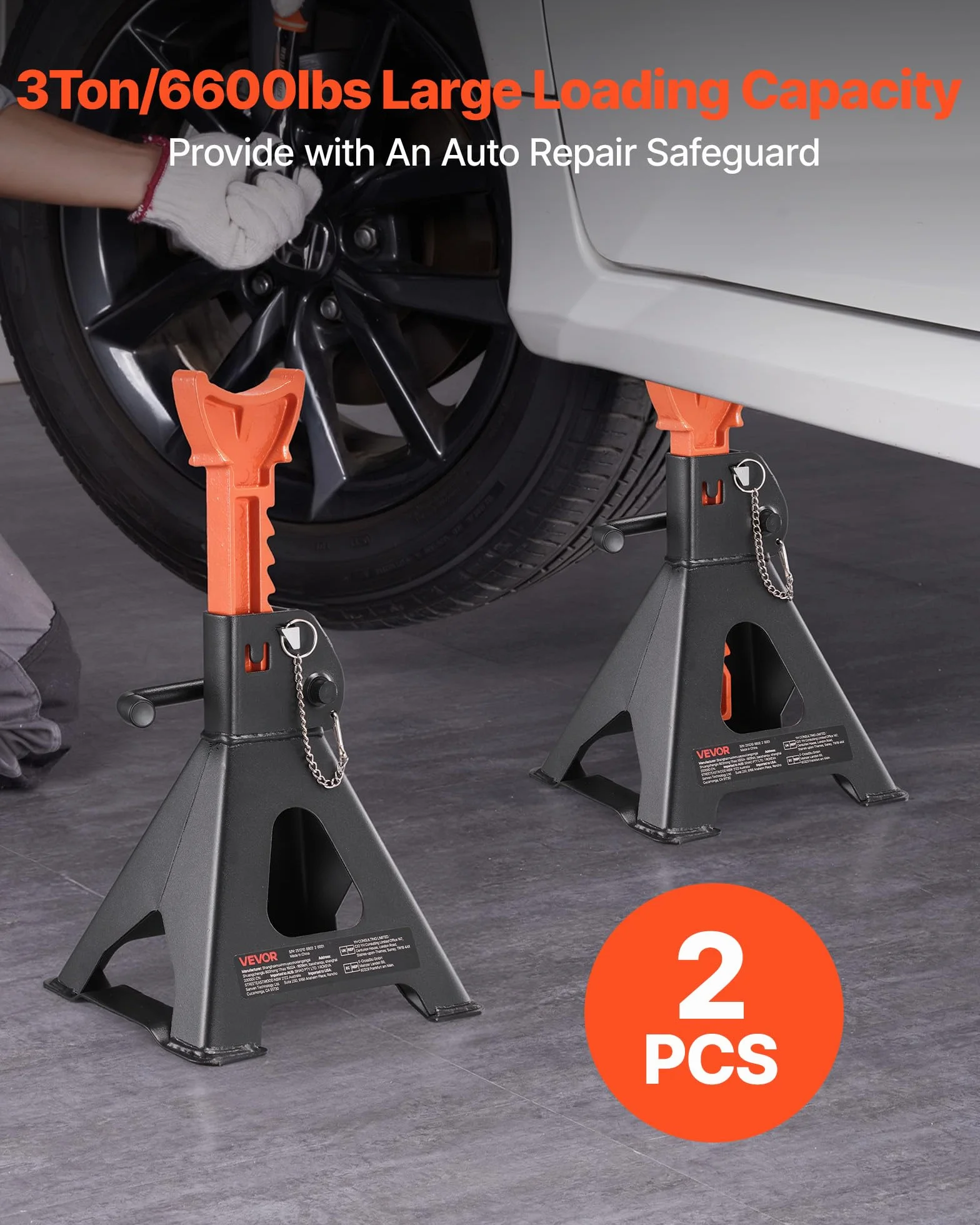 VEVOR Cavalletti di Sollevamento 3 Tonnellate, Altezza Regolabile 275-415 mm, Acciaio Doppio Bloccaggio per Auto SUV
