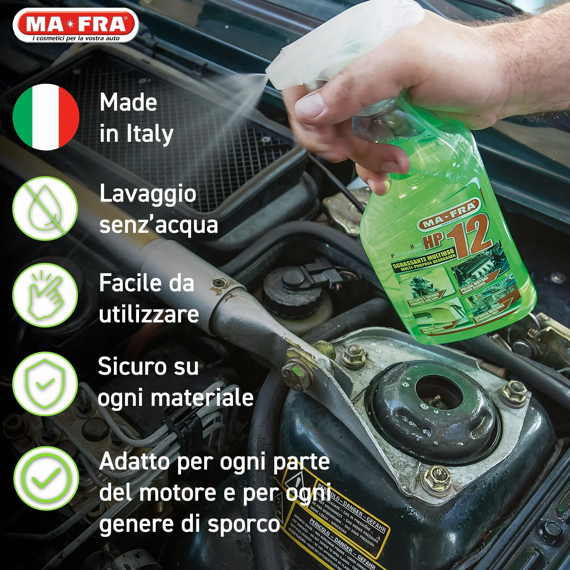 Ma-Fra, HP12, Sgrassatore Universale Multiuso con Formula Attiva, Adatto a Tutte le Superfici, Potente e Sicuro sulle Parti Trattate, Ideale per Pulizia Auto, Moto e Camper, Formato 4500ml, P0849