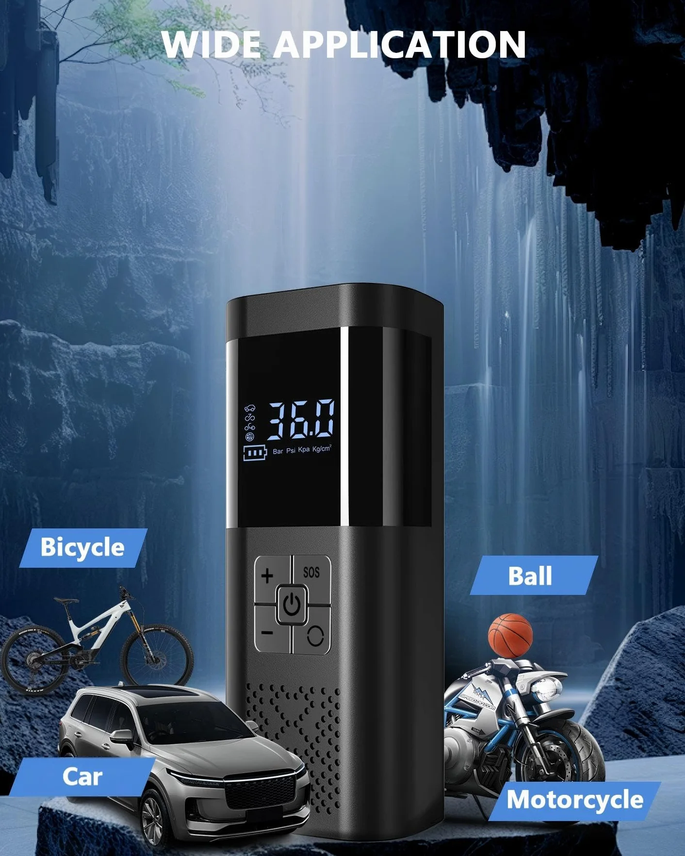 Compressore Aria Portatile 150PSI Mini Compressore a Batteria con Manometro Luce LED per Auto Moto Bici