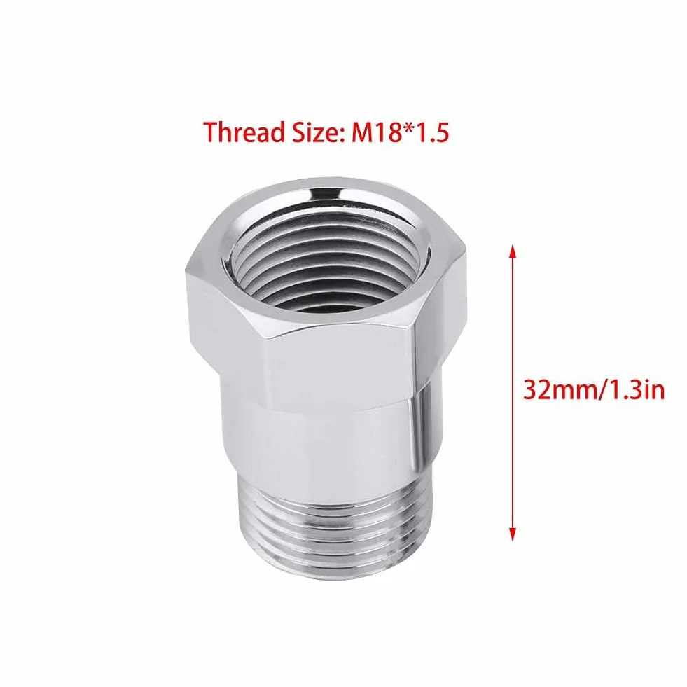 Adattatore sensore ossigeno 32mm M18 * 1,5 2 pezzi prolunga O2 argento