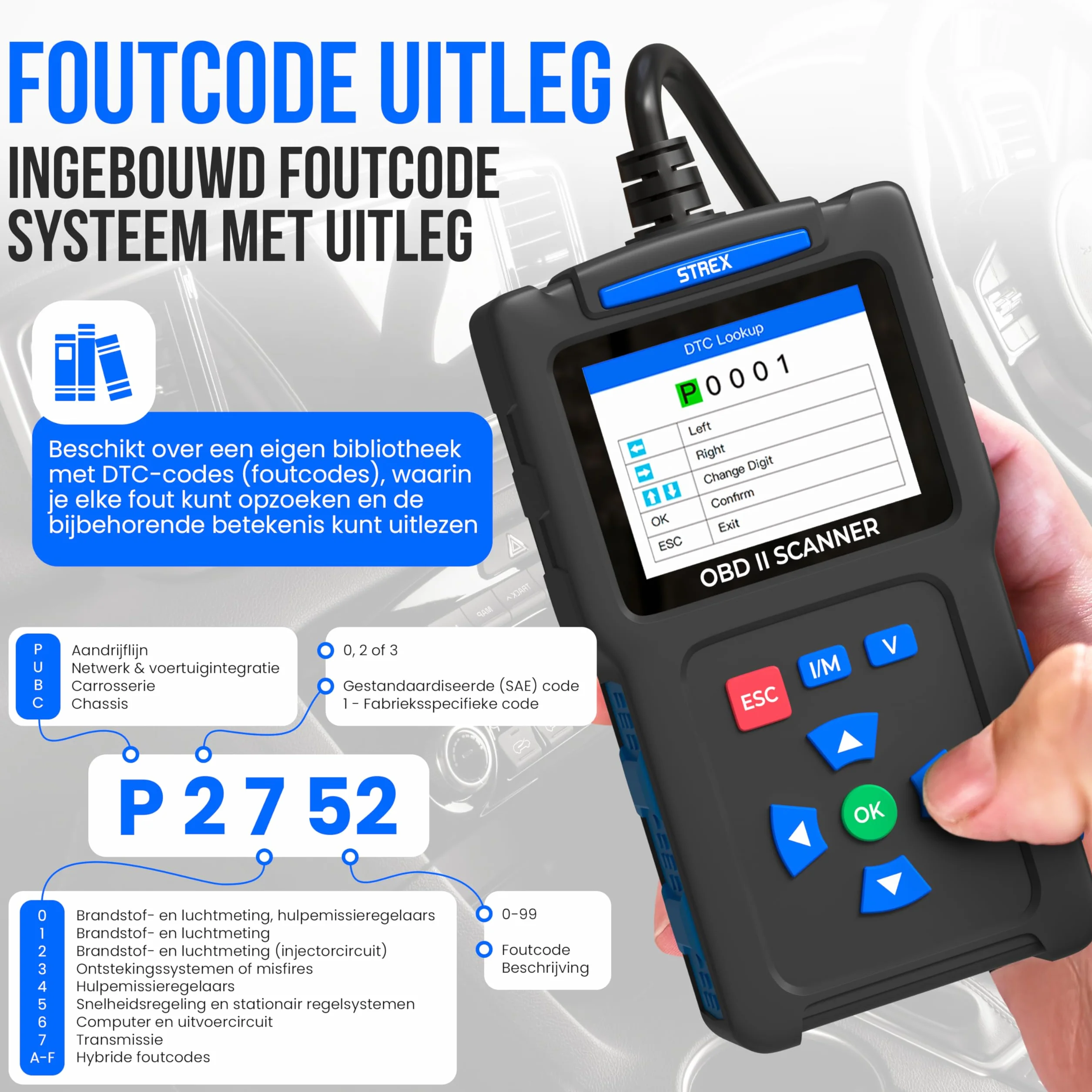 Strex OBD2 Scanner Auto Diagnostica Lettura Automatica Rimozione Malfunzionamento Motore
