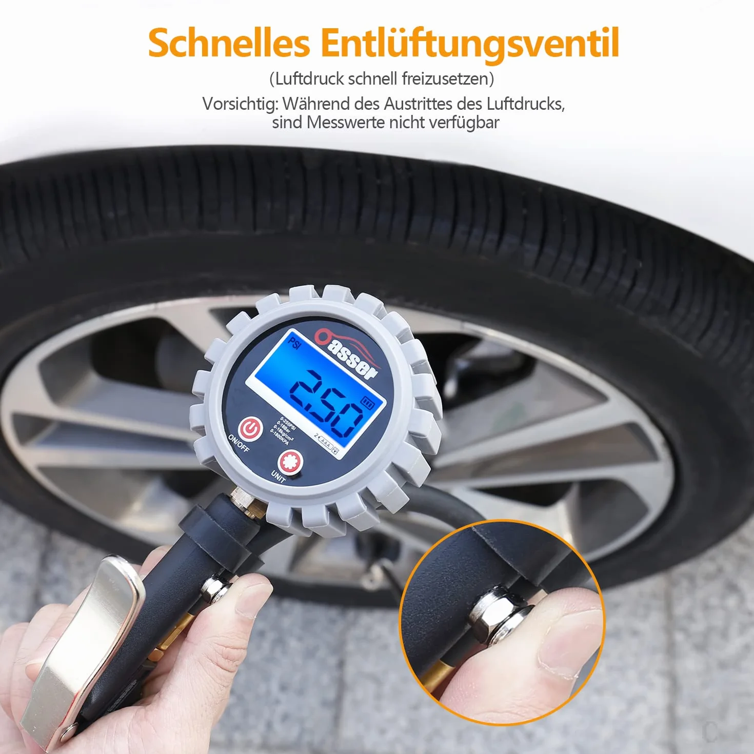 Oasser Misuratore Di Pressione Per Pneumatici Digitale Gonfiatore Pneumatici 255 Psi Tester Digitale Della Pressione Dei Pneumatici Attacco Standard Us&Eu