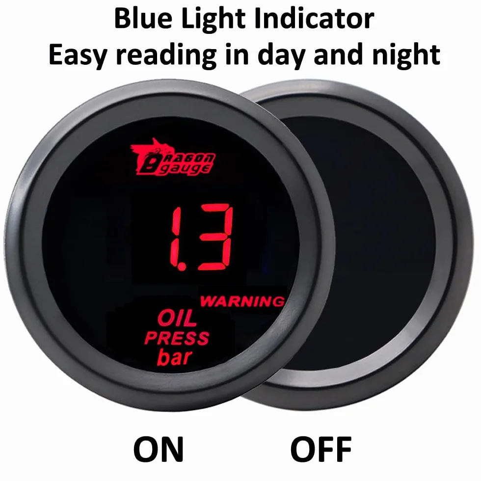 ETOPARS Universale Olio Pressa Manometro 2 Pollici 52mm Pressione Digitale Bar Indicatore Rosso Luce