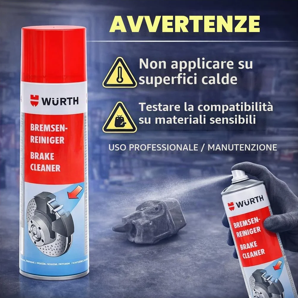 Wurth Detergente per freni, rimozione di grassi e rifiuti di olio, senza danni in plastica, ad asciugatura rapida, senza silicone, confezione da 4