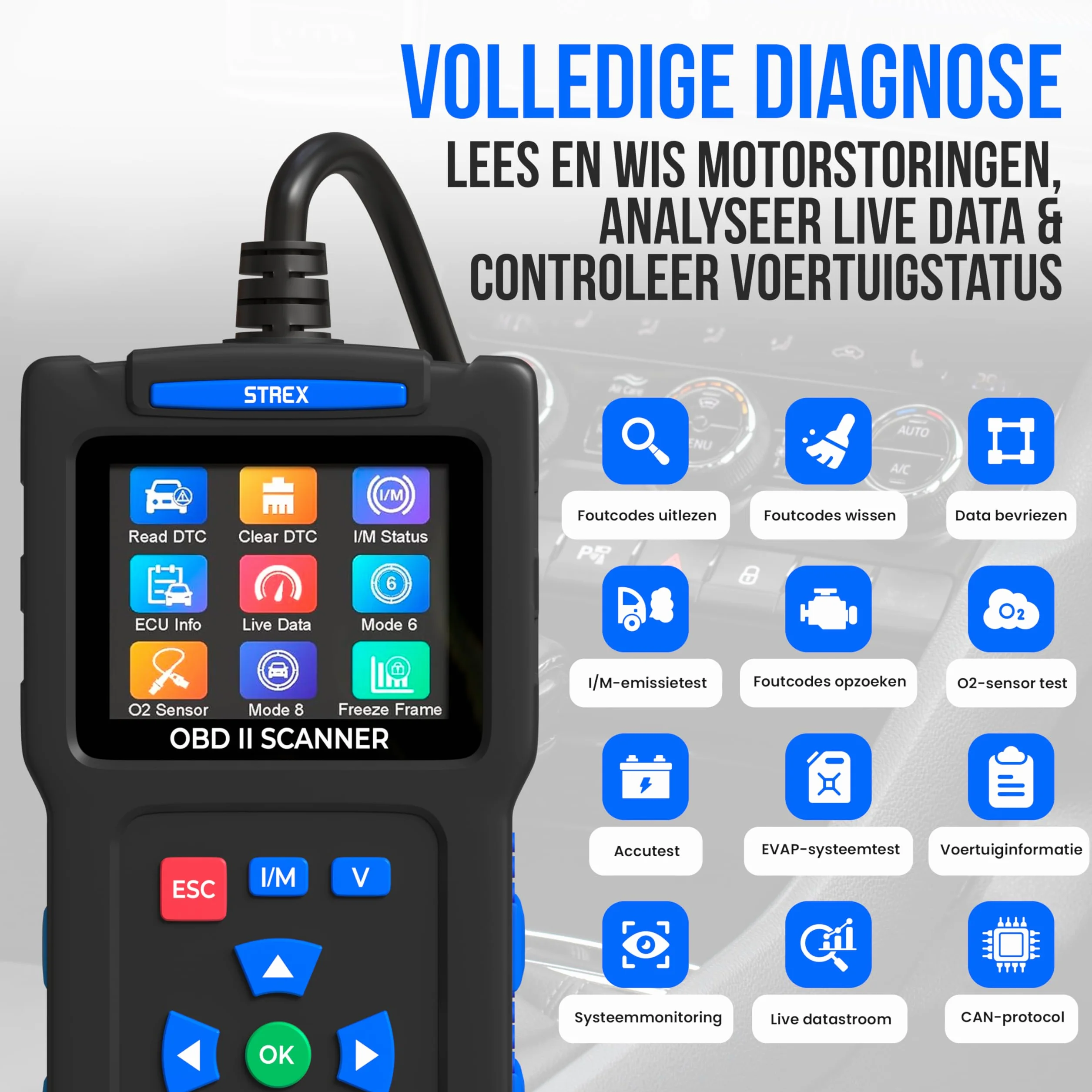 Strex OBD2 Scanner Auto Diagnostica Lettura Automatica Rimozione Malfunzionamento Motore