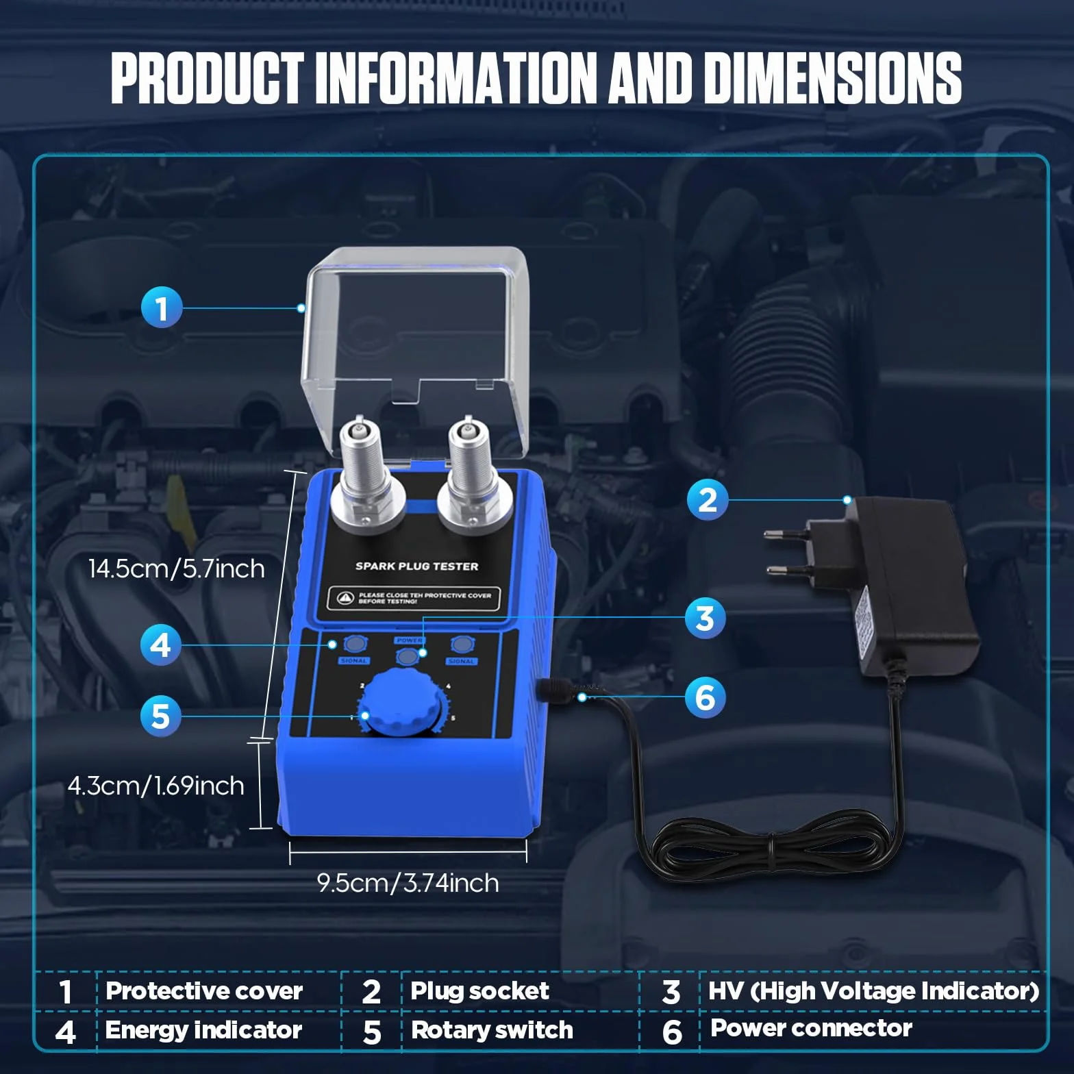 PLAYOCCAR Tester per candele Accensione 220V - Rivelatore Candele per Auto 12 mm, Frequenza Regolabile 0~6000RPM 12 V