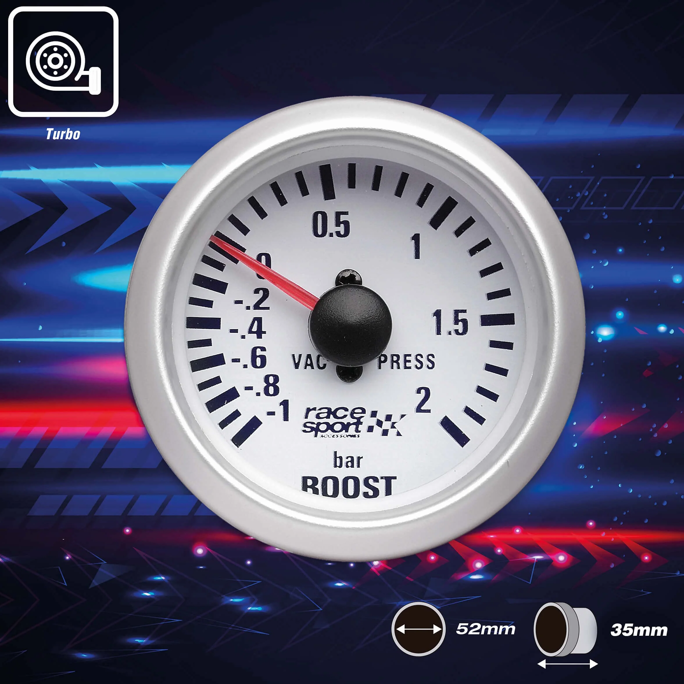 Sumex Gaug701 Race Sport - Manometro Pressione Turbo Race Sport, 52mm, 12V