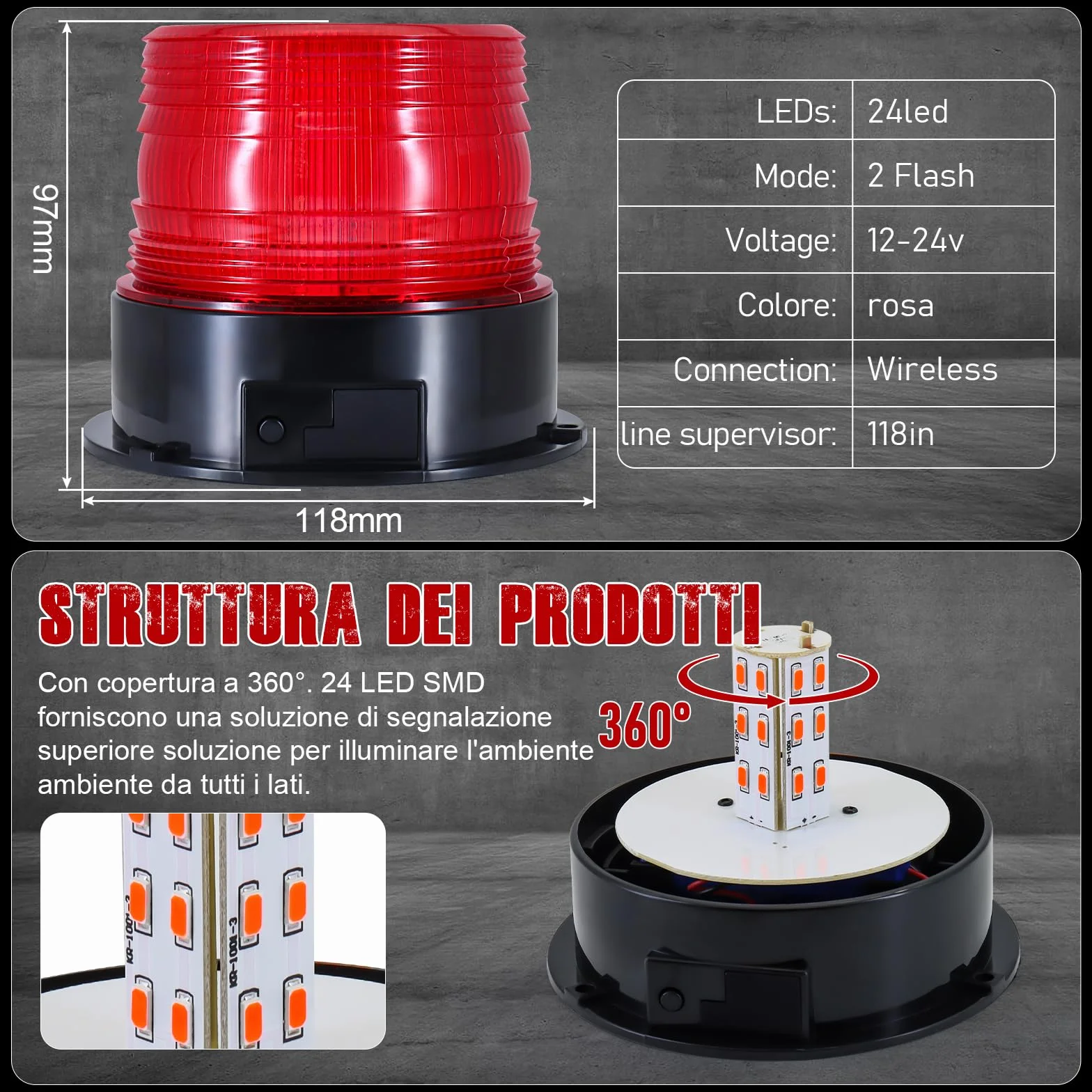 Dinfu lampeggiante LED a batteria 12V senza fili stroboscopico rosso luce rotante magnetica per camion trattore SUV