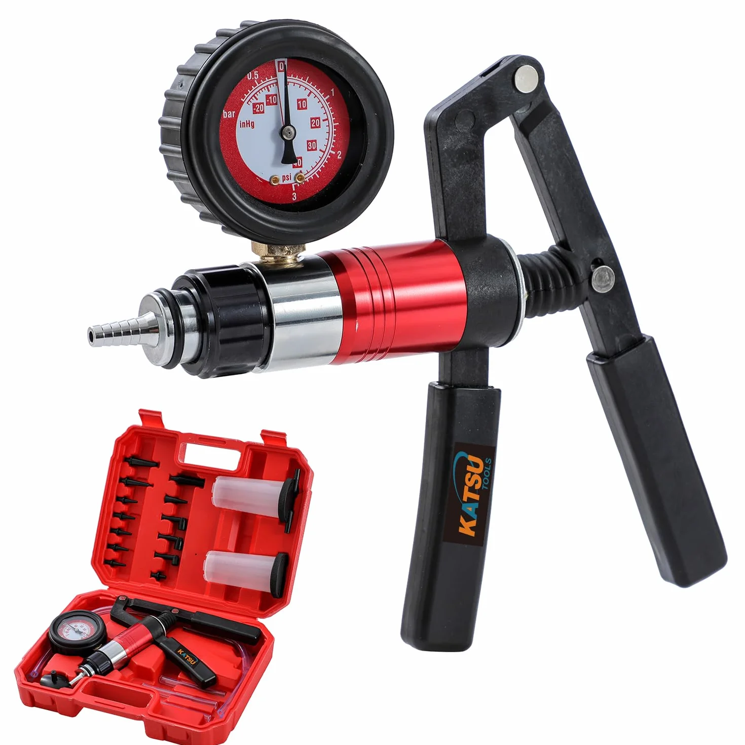 KATSU Tools Kit di spurgo freni 2 in 1, tester pompa a vuoto e pressione portatile