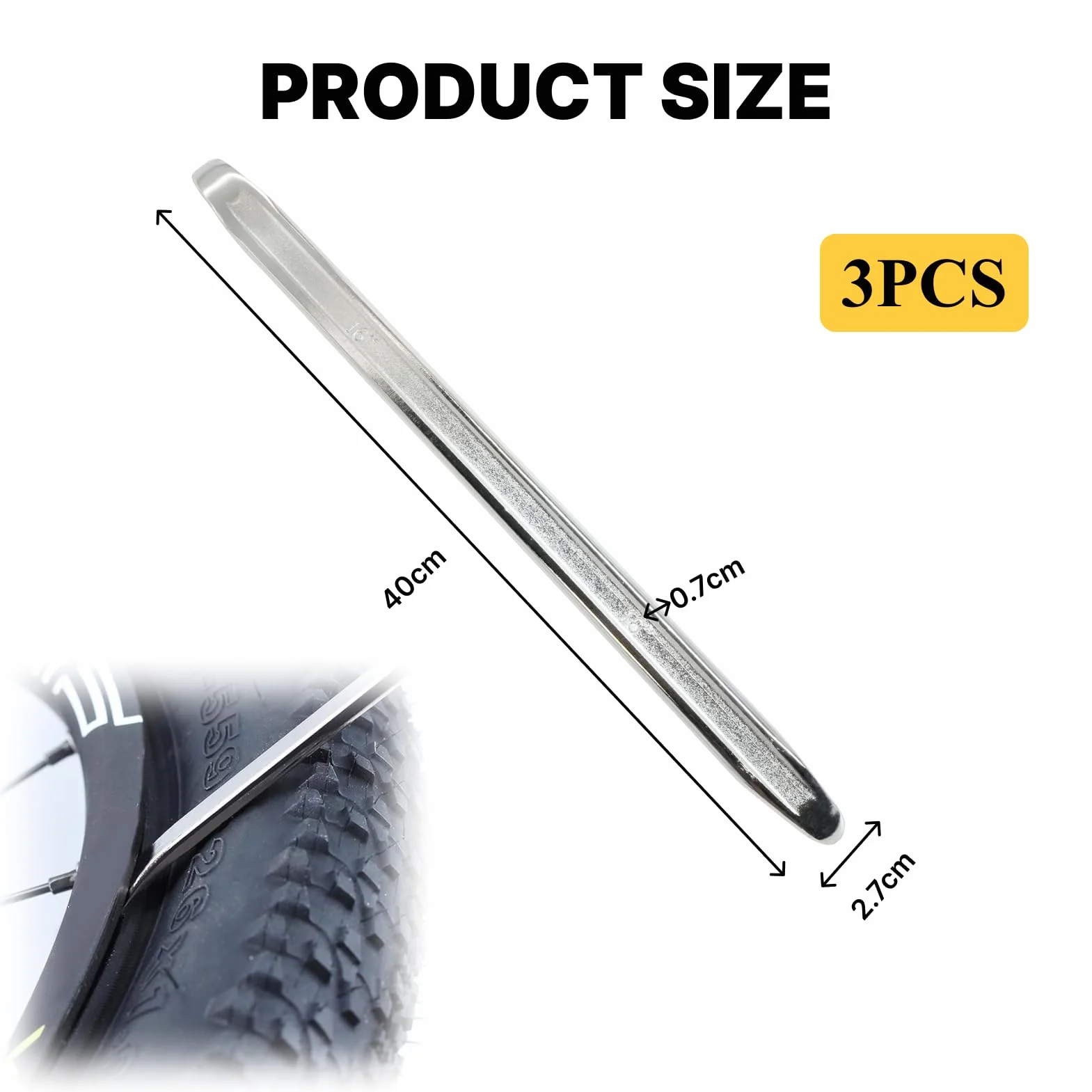Strumento per Smontaggio Pneumatici 40 cm Acciaio Inox Cromato Leva per Pneumatici Manuale Utensili Riparazione