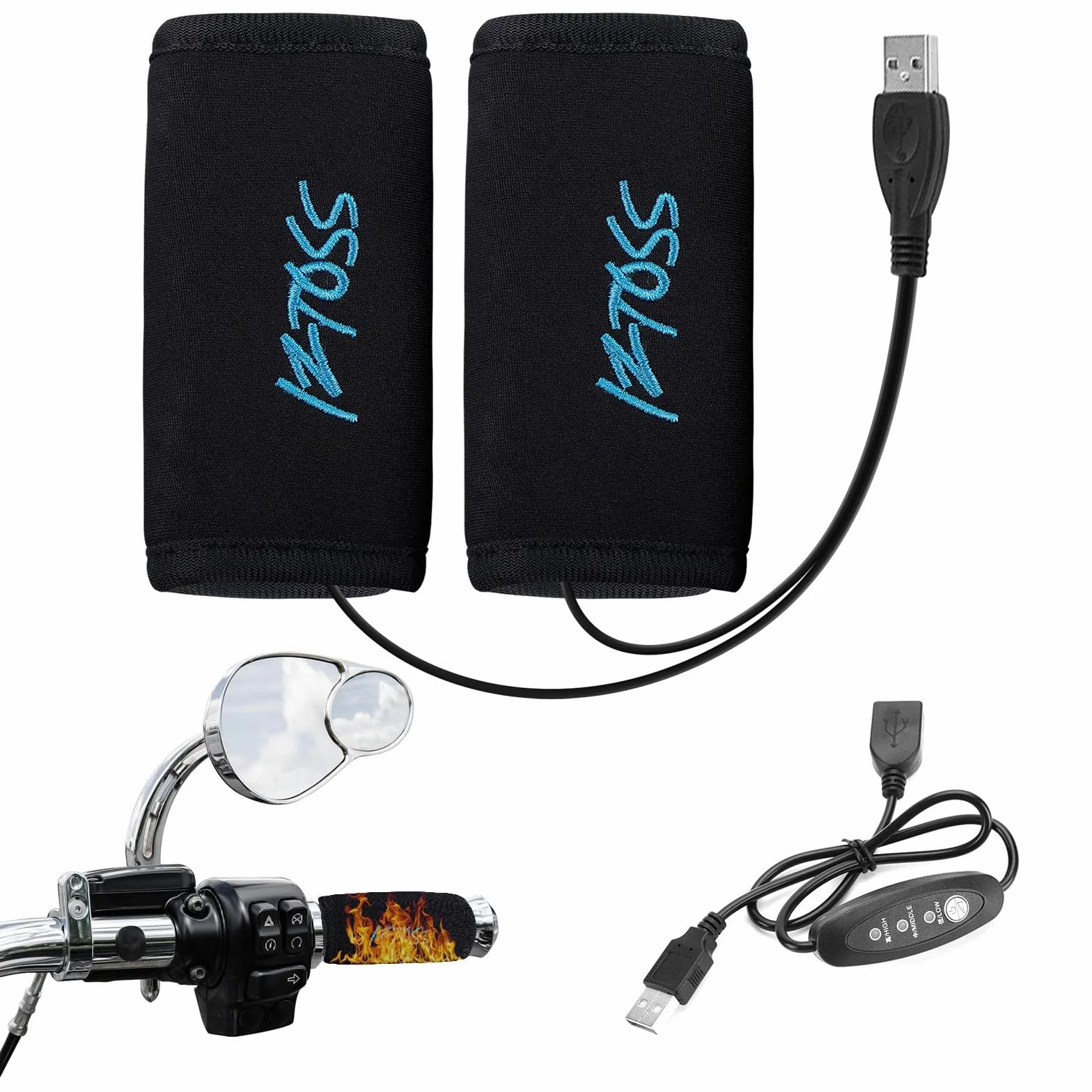 Manopole Riscaldate USB per Moto: 1 Paia Manopole Riscaldanti per Moto E Bicicletta, 5V USB Manopoles Riscaldate Motos, Riscaldamento Motos Grip per Diametro Impugnatura 22-30mm