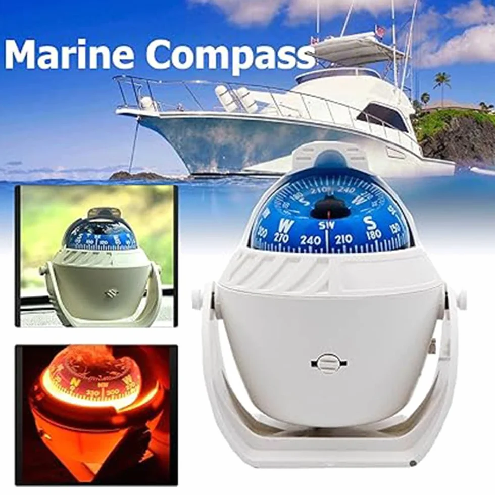 Riloer Bussola Marina con Staffa di Montaggio, Illuminazione LED 12V, Impermeabile per Barche Auto Camper