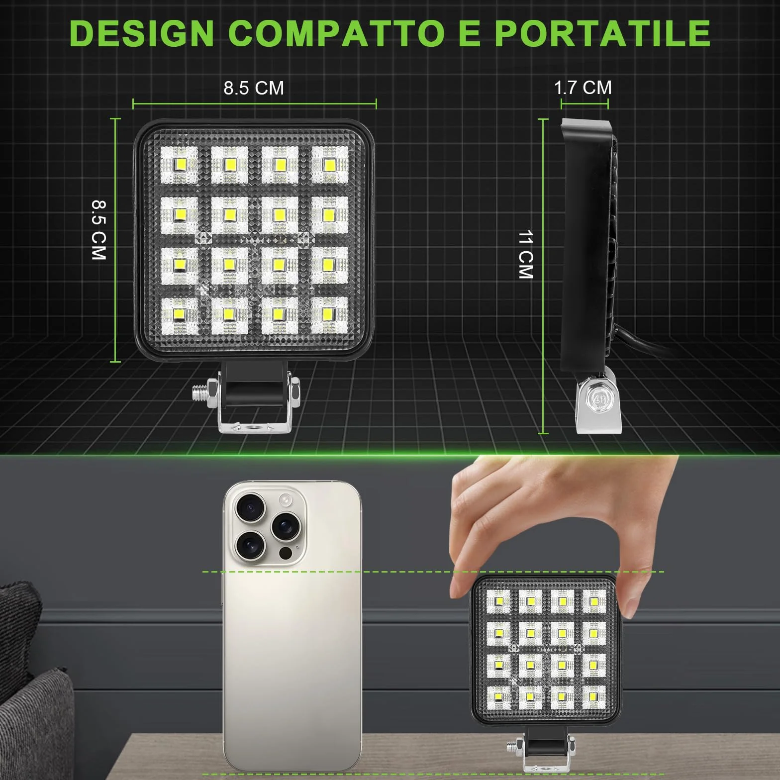 Faro di Inondazione da Lavoro LED 48W Mini Sottile IP65 Impermeabile per Camion Macchine Agricole