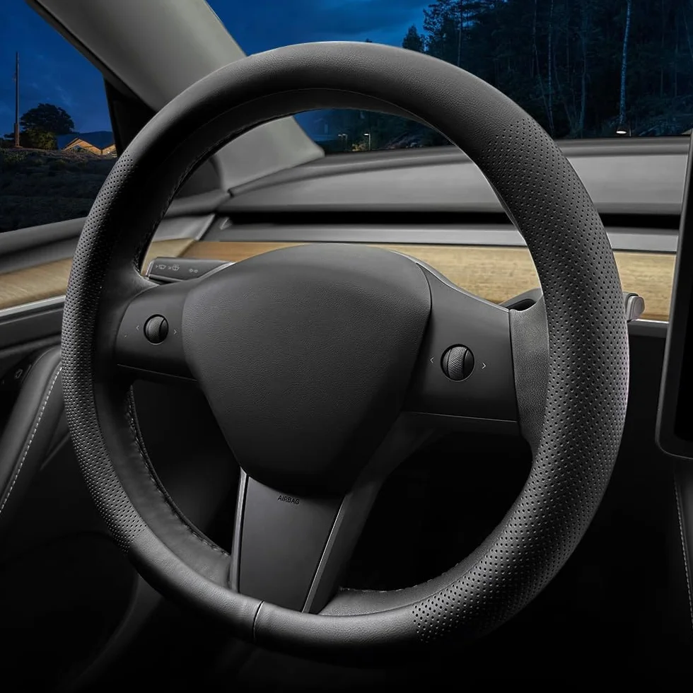 Coprivolante auto in pelle Nappa per Tesla Model 3/Y antiscivolo Nero