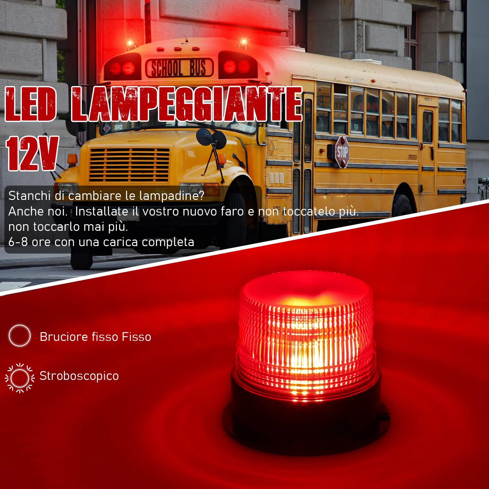 Dinfu lampeggiante LED a batteria 12V senza fili stroboscopico rosso luce rotante magnetica per camion trattore SUV