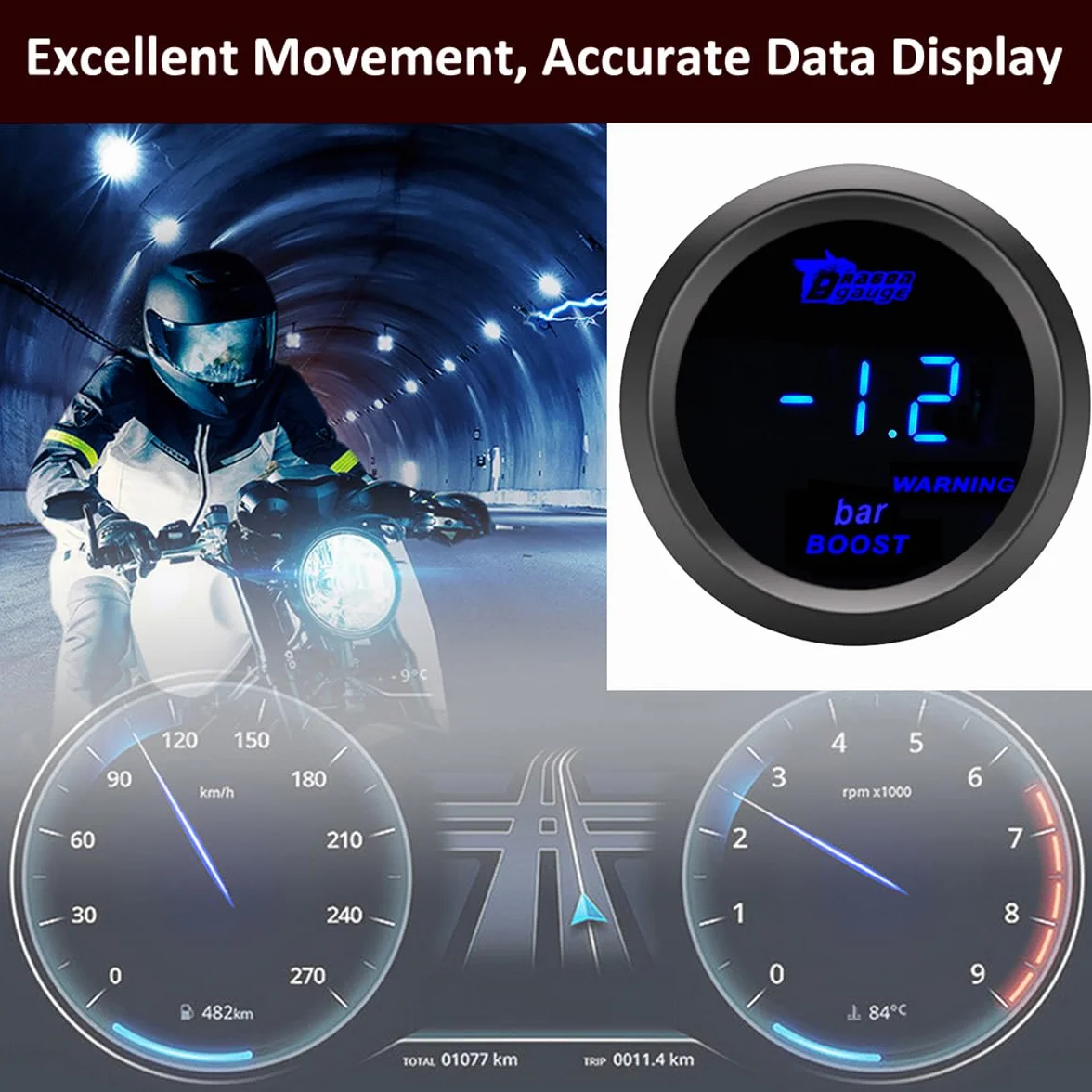 Indicatore di Boost per Auto 52mm Turbo Boost Manometro Con Sensore 12V Blu Luce Digitali Turbo Pressione Strumenti Calibro Spinta Gauge Misuratore -1 a +3 Bar