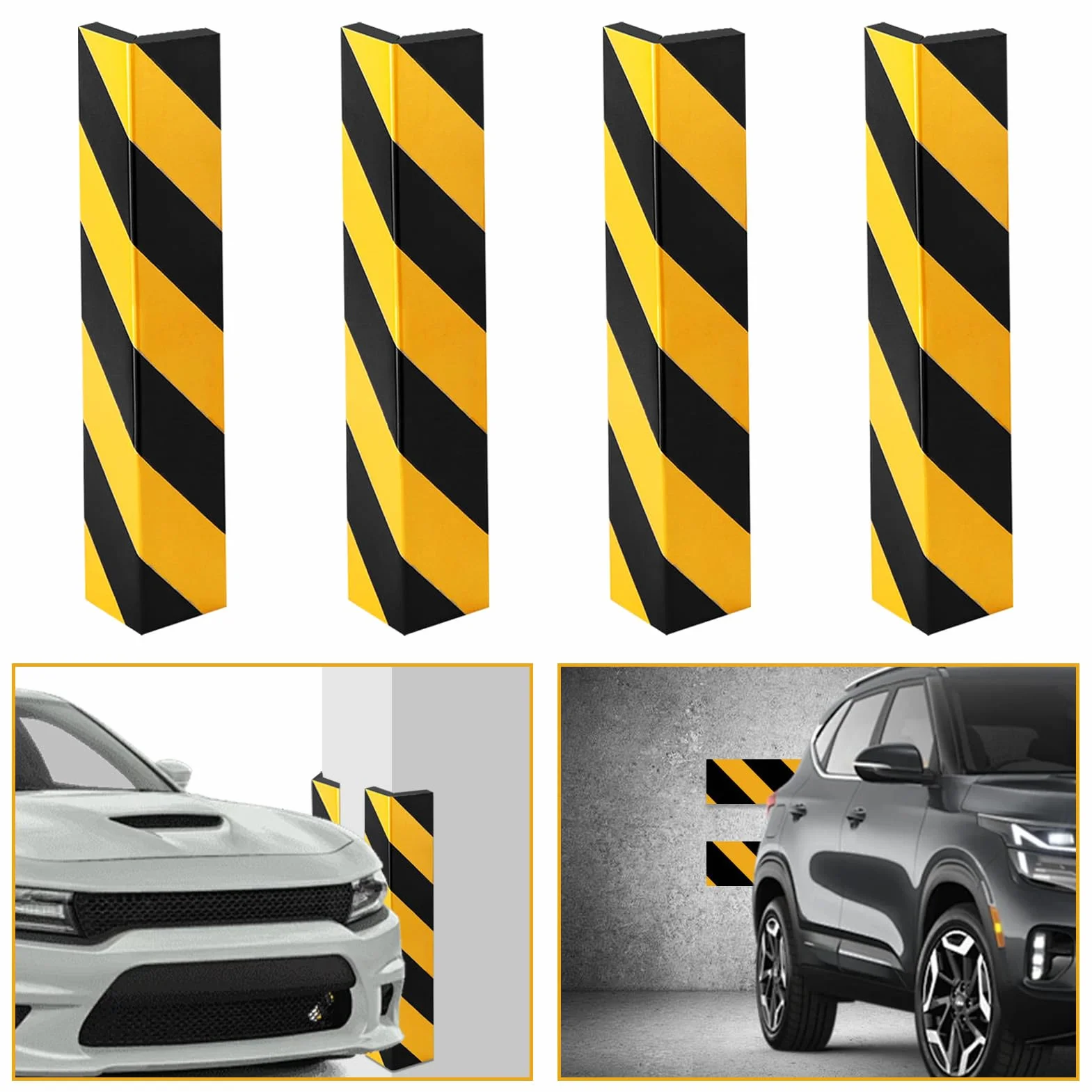 4 Pezzi Protezione per Bordi della Porta, Garage, con paracolpi portiere auto per i bordi delle porte, Strisce Nere e Gialle, per Parcheggi, Garage e Angoli Parete