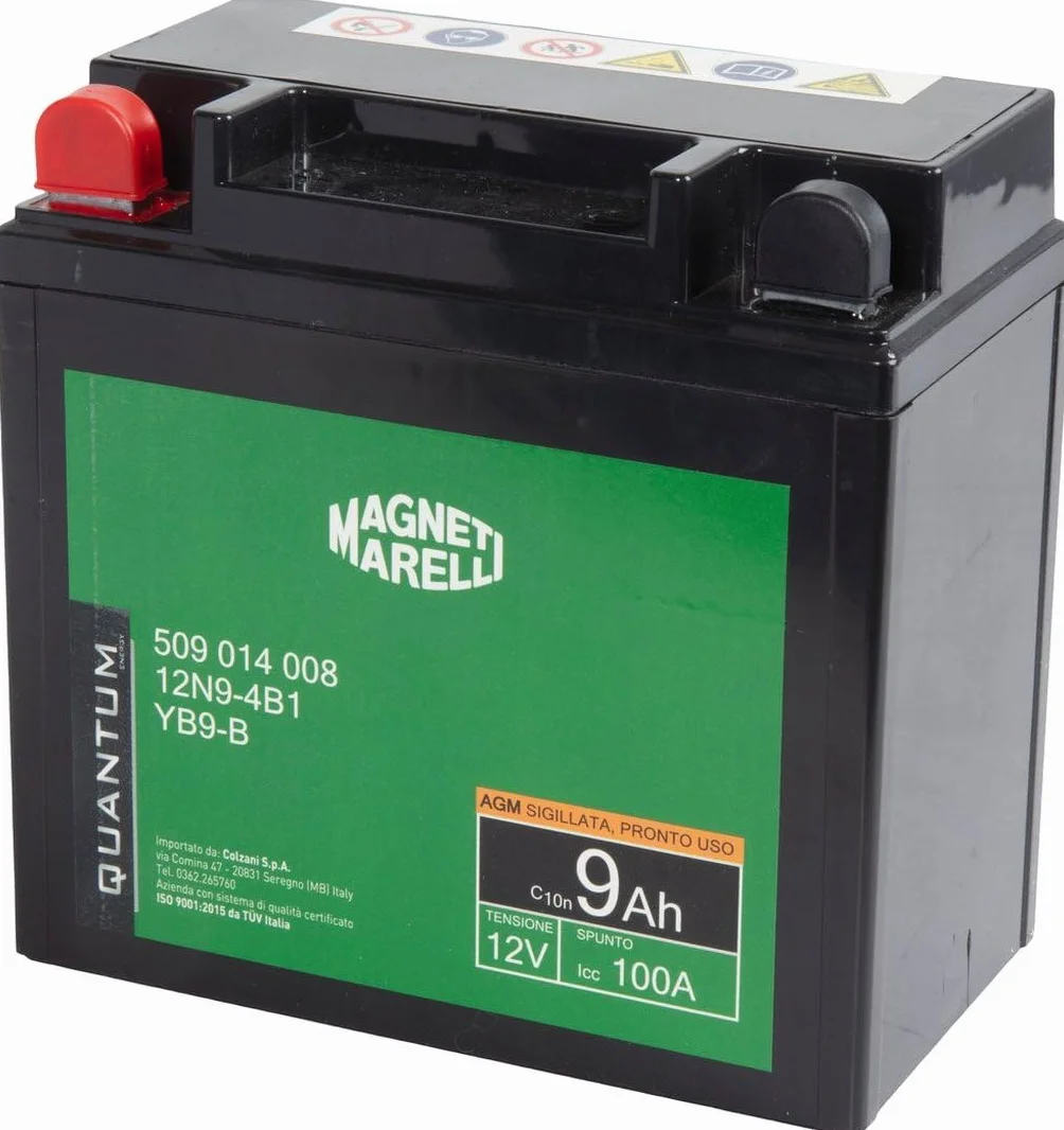 Quantum Energy Magneti marelli batteria moto e scooter 9AH 12V 100A tecnologia AGM sigillata polo positivo sinistro