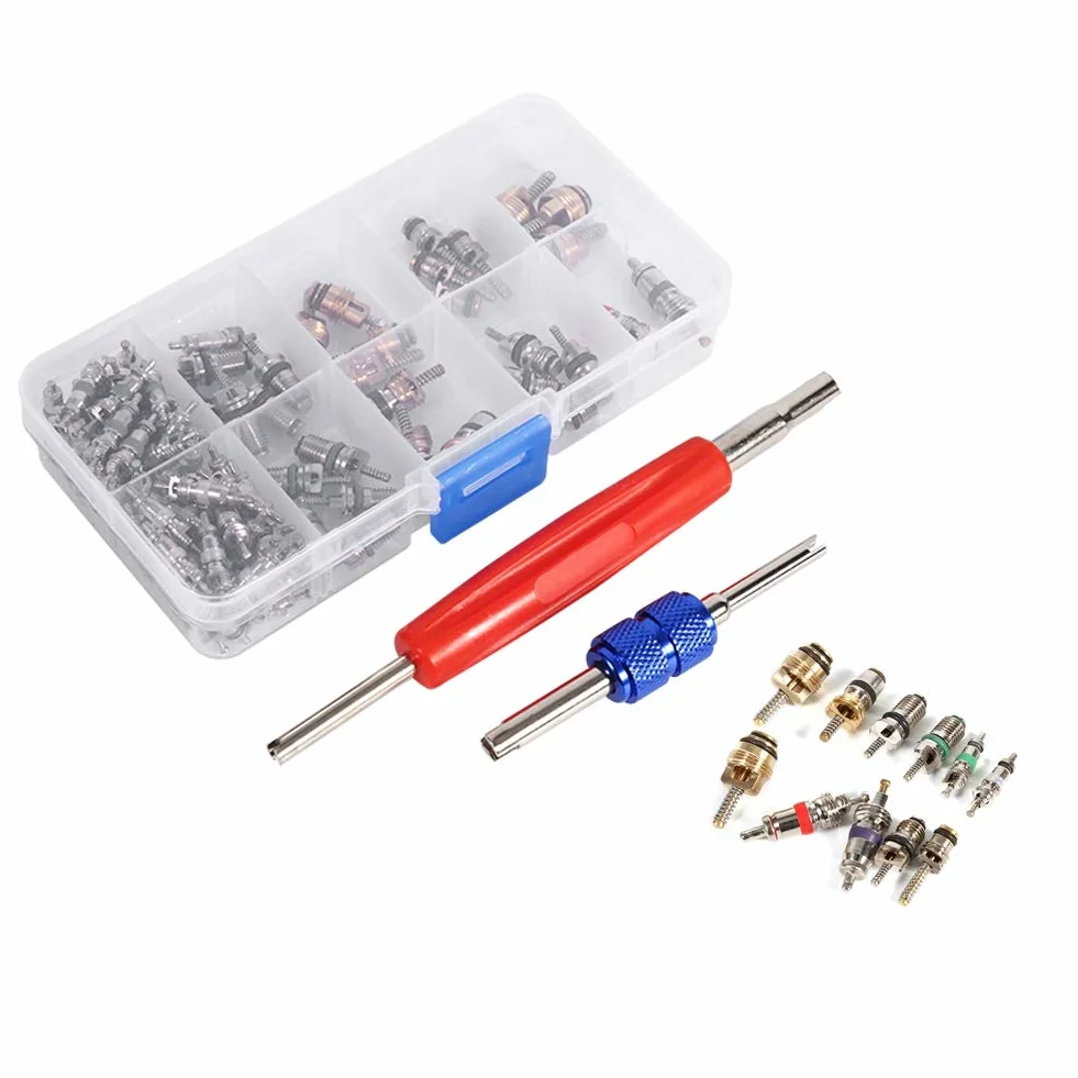 Car Valvola A/C 102pcs Alluminio Accessori R134a R12 Valvola nucleo con strumento di rimozione