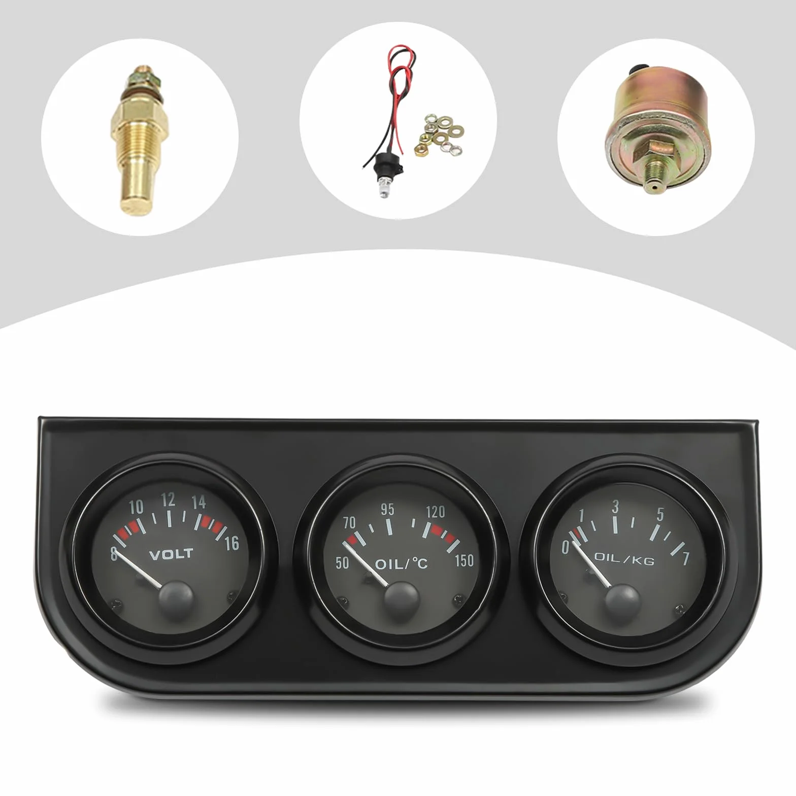 3 in 1 strumenti per auto, temperatura dell'olio, indicatore di voltaggio, per veicoli da 8 a 16 V, facile lettura