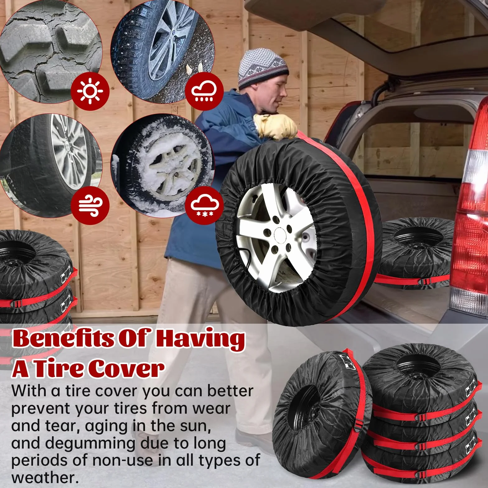 Set di 4 Borse per Pneumatici Auto 18-22 Pollici Copriruota Impermeabile Antipolvere Diametro 80 cm