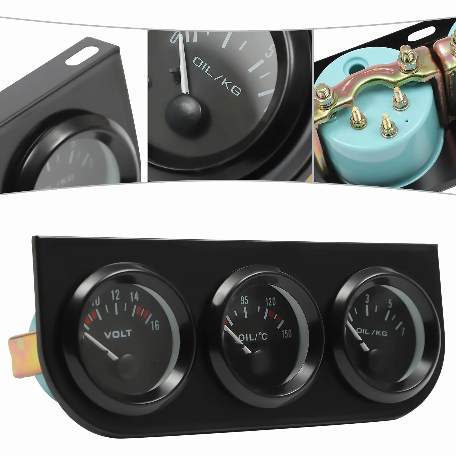 3 in 1 strumenti per auto, temperatura dell'olio, indicatore di voltaggio, per veicoli da 8 a 16 V, facile lettura