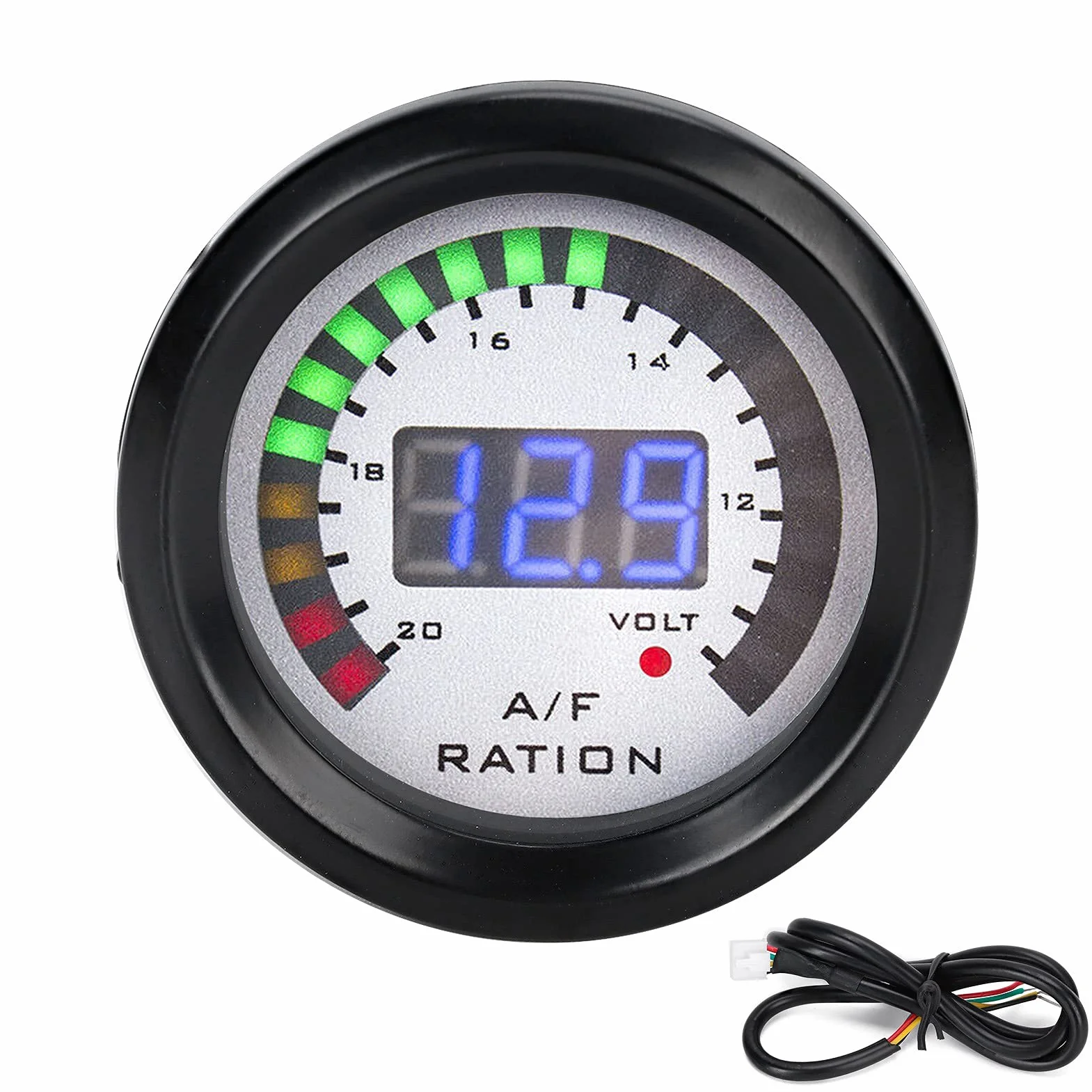 KIMISS Kit Indicatore Rapporto Carburante Aria AFR, Indicatore Rapporto Carburante Aria Auto 52mm LED Blu Digitale per Veicolo a Benzina 12V 4/6/8 Cilindri