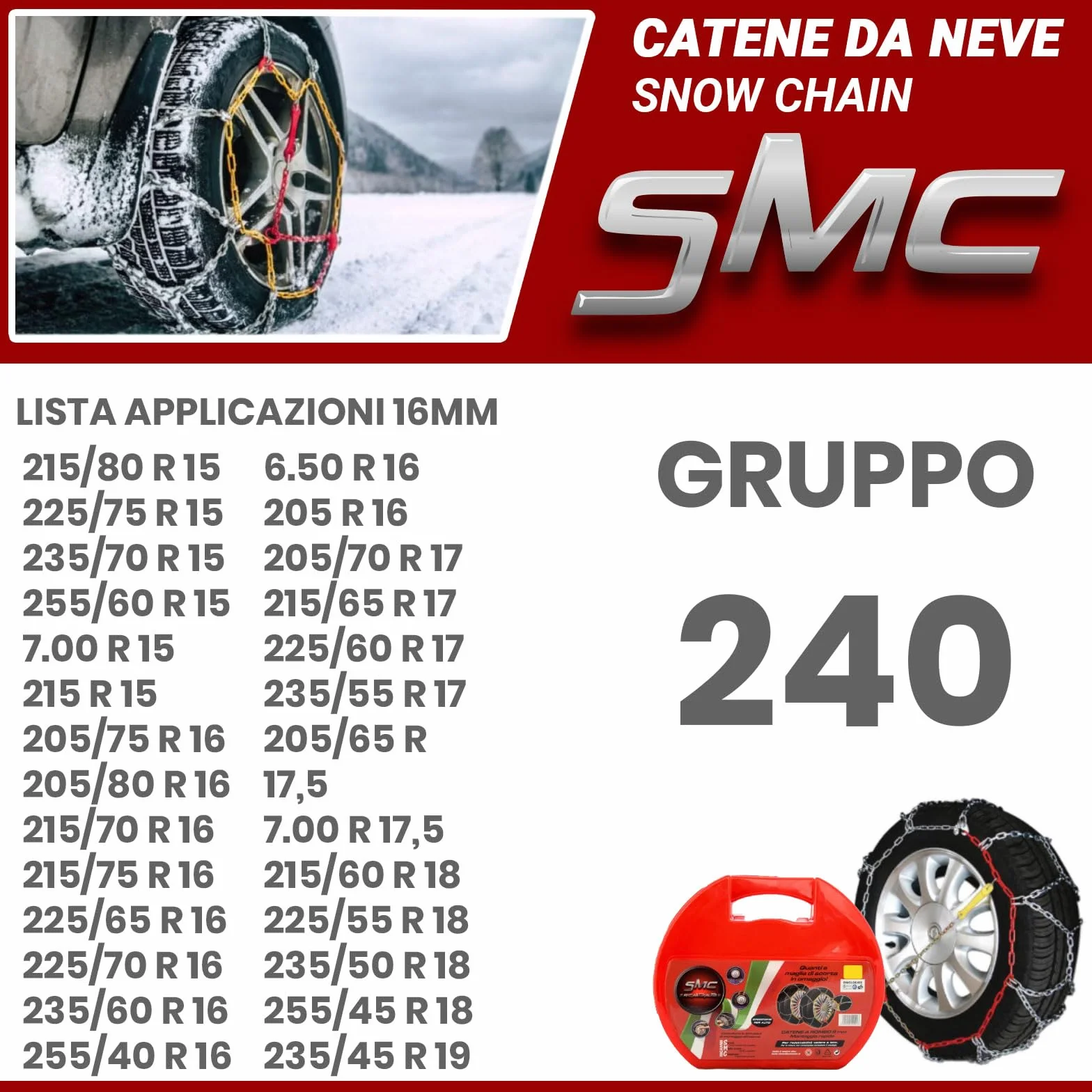 Catene da Neve OMOLOGATE O-Norm TUV SMC 16mm 215/60 R 18
