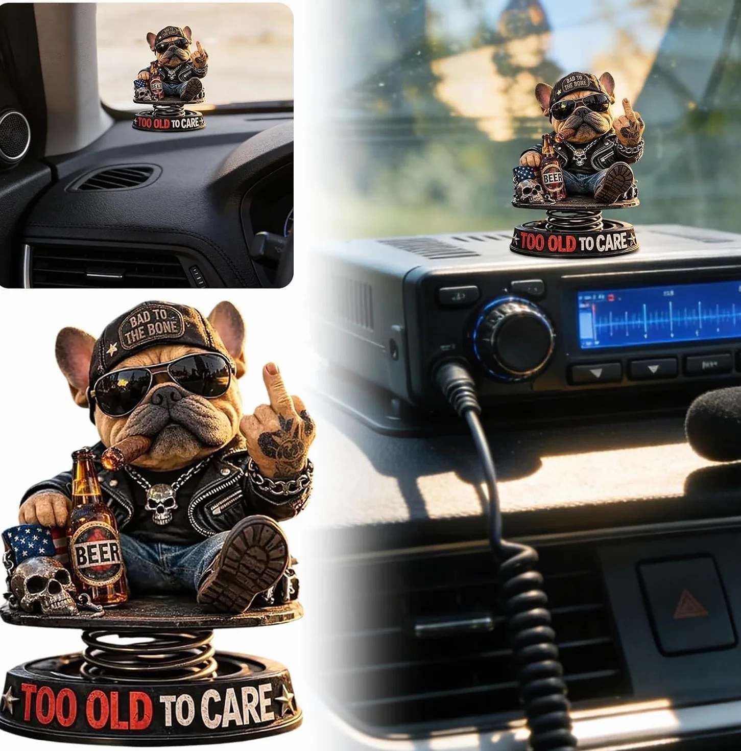Generico Bobblehead Bulldog, Statua in Resina con Testa Oscillante a Molla, Figurina per Interni Auto