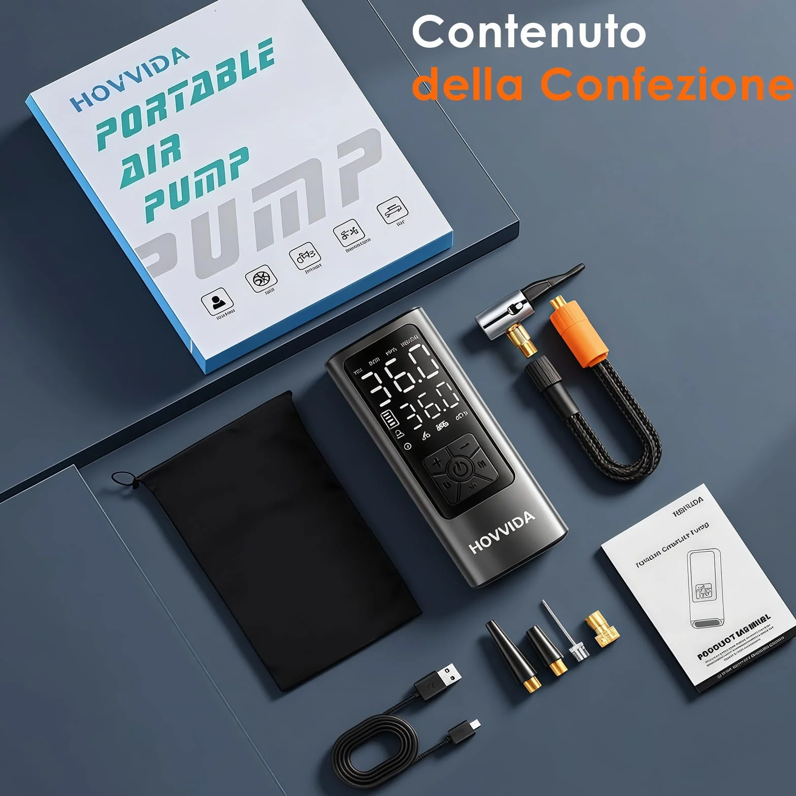 HOVVIDA Compressore Aria Portatile 150 PSI 10,3 Bar 5V Spegnimento Automatico LED