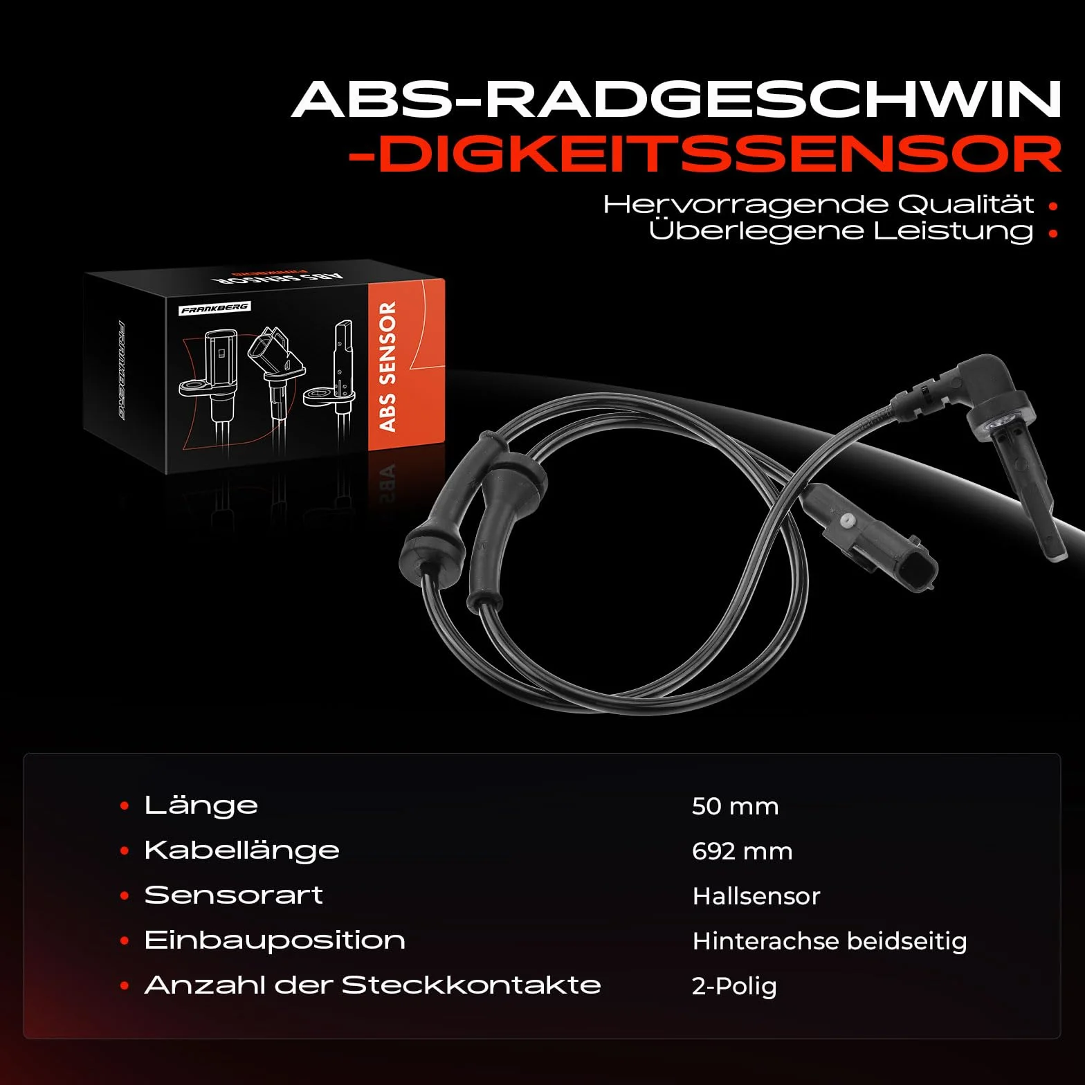 Frankberg Sensore Velocità Ruota ABS Sensore ABS 2-Poli Compatibile con Master III Bus JV Movano B Bus X62 Master III Pianale/Telaio EV HV UV Master III Furgone FV Movano B Kipper X62 V46720160